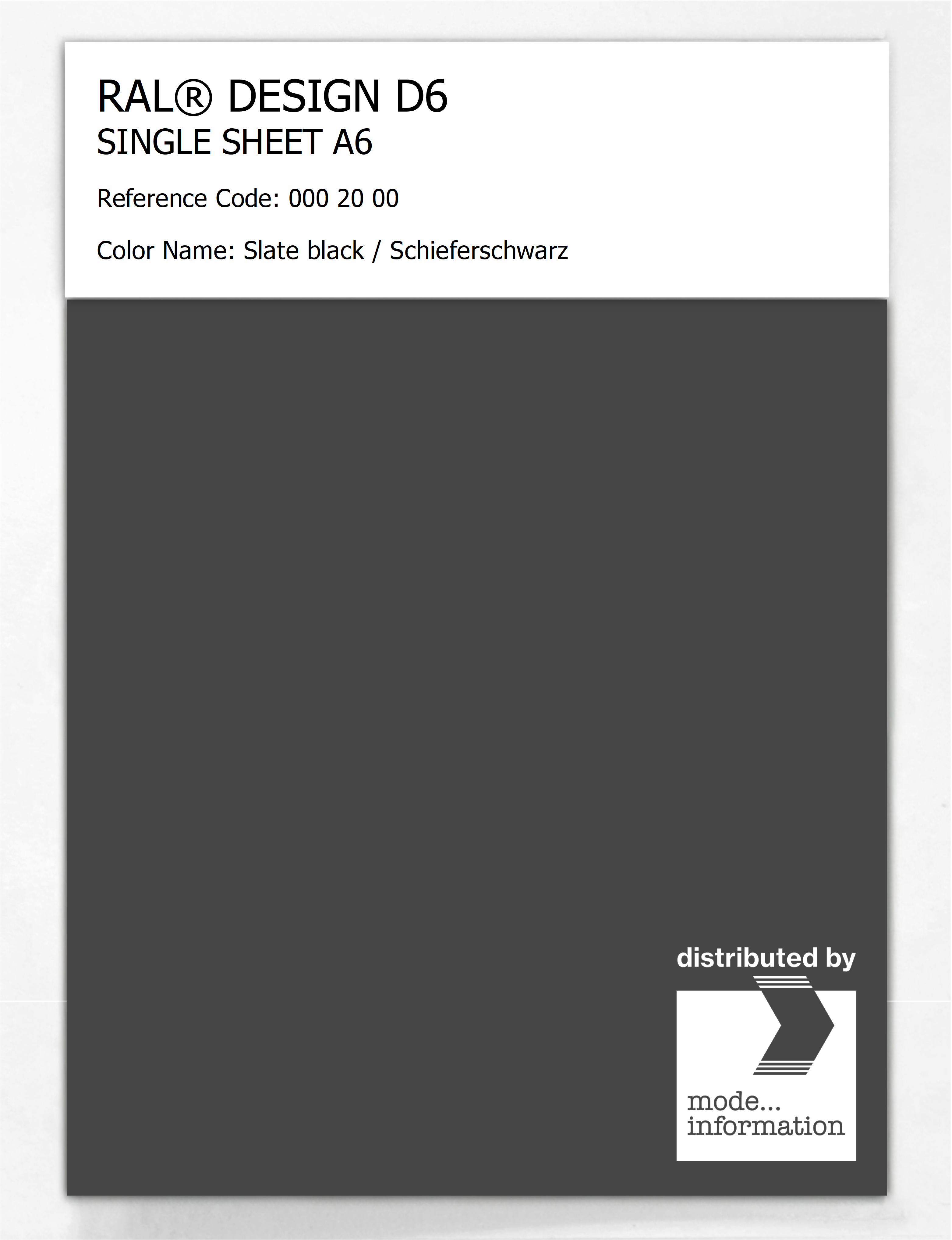 Artikelbild 1 des Artikels “RAL® DESIGN D6 SINGLE SHEET A6 000 20 00 Slate black / Schieferschwarz “