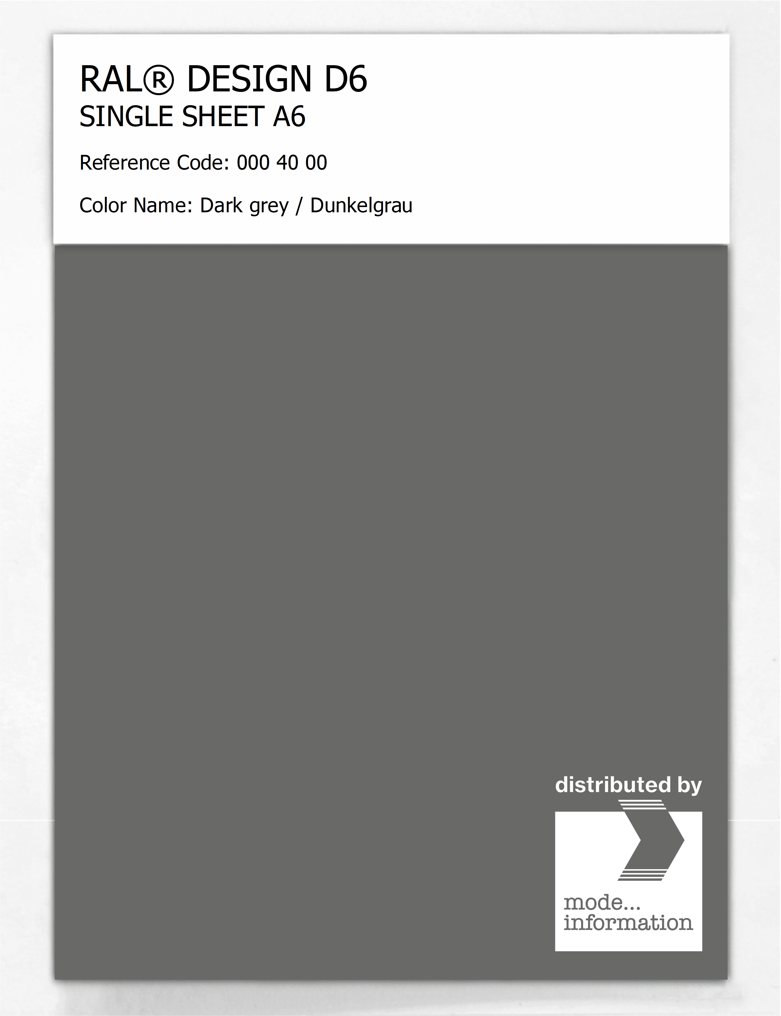 Product image 1 of the product “RAL® DESIGN D6 SINGLE SHEET A6 000 40 00 Dark grey / Dunkelgrau ”