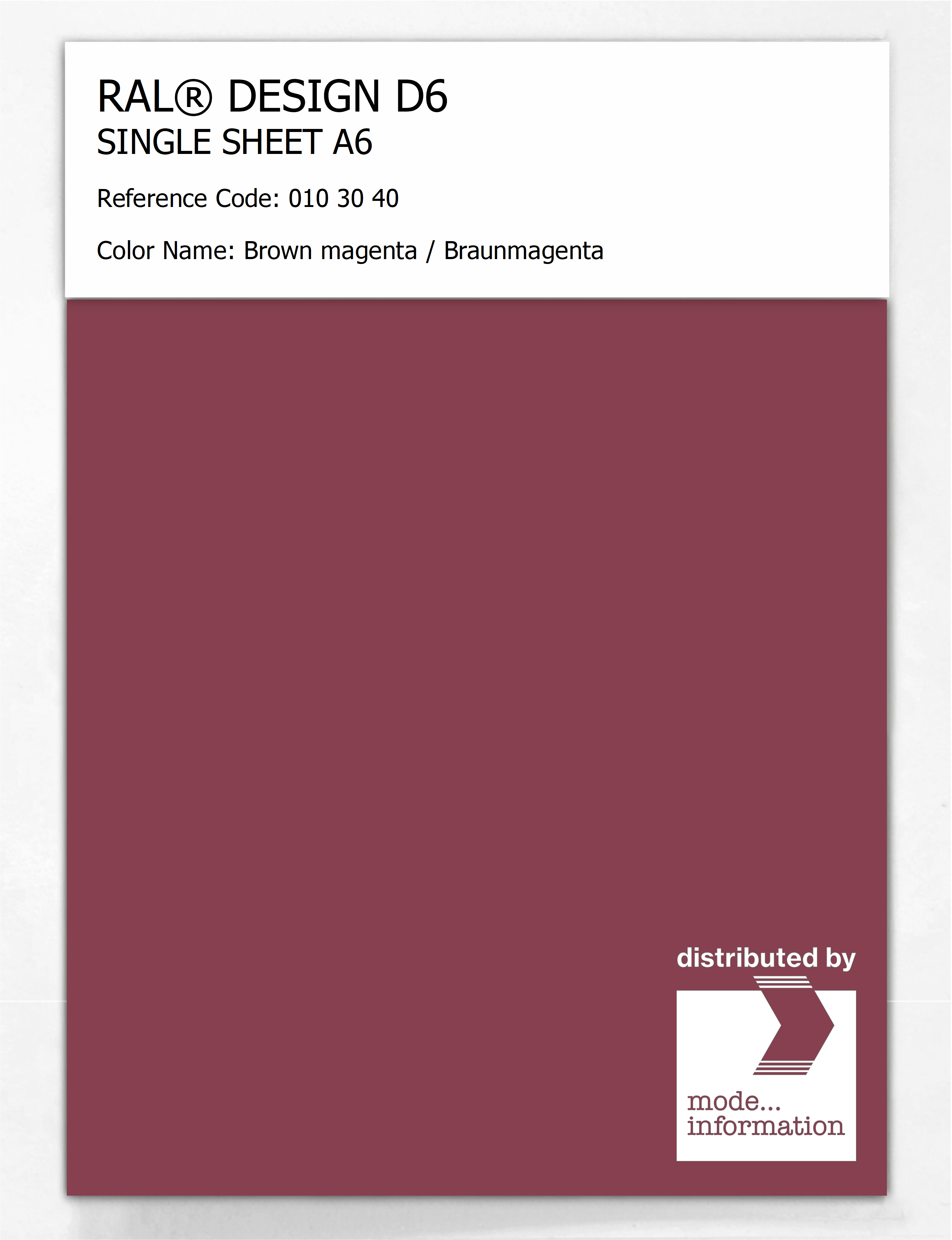 Product image 1 of the product “RAL® DESIGN D6 SINGLE SHEET A6 010 30 40 Brown magenta / Braunmagenta ”