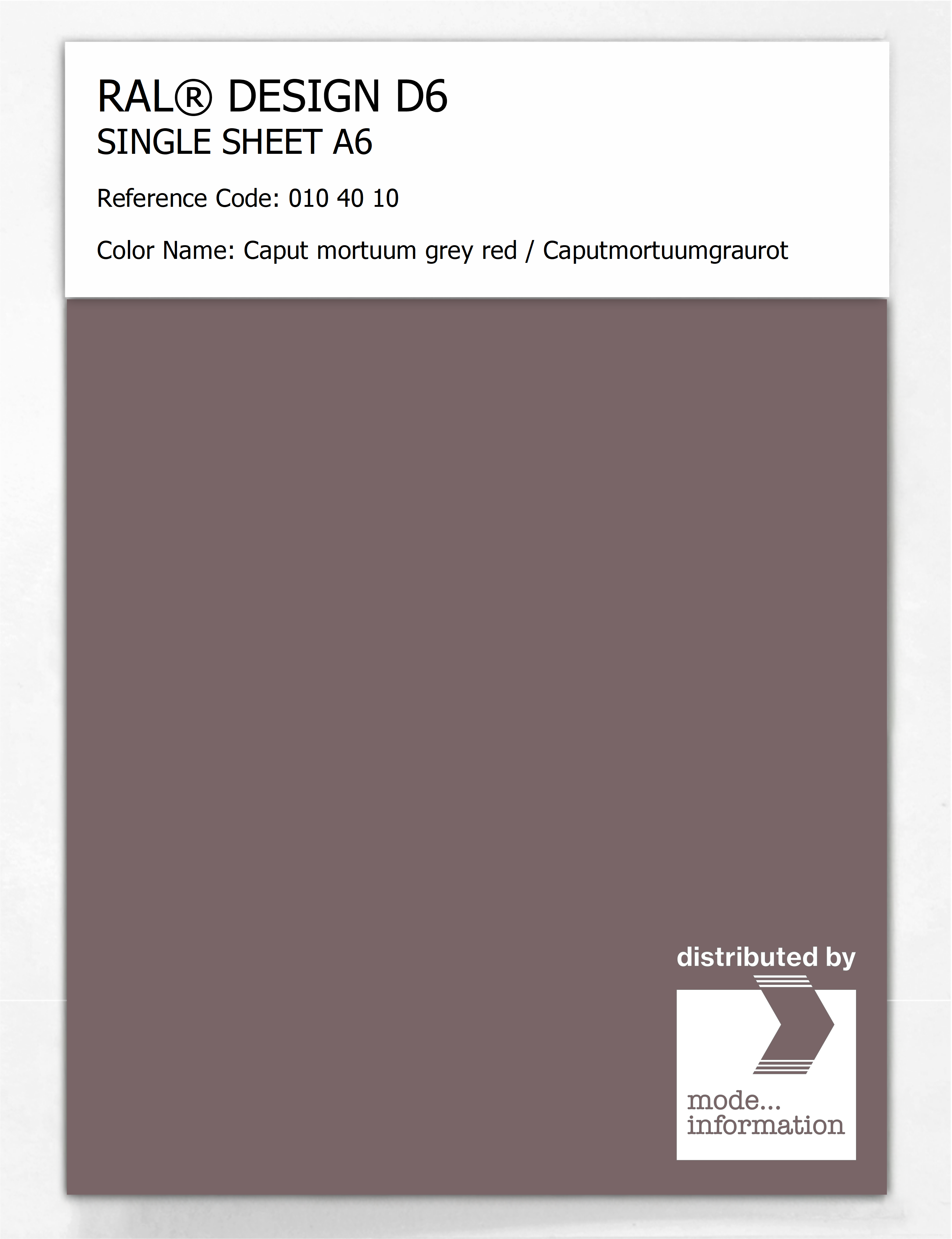 Product image 1 of the product “RAL® DESIGN D6 SINGLE SHEET A6 010 40 10 Caput mortuum grey red / Caputmortuumgraurot ”