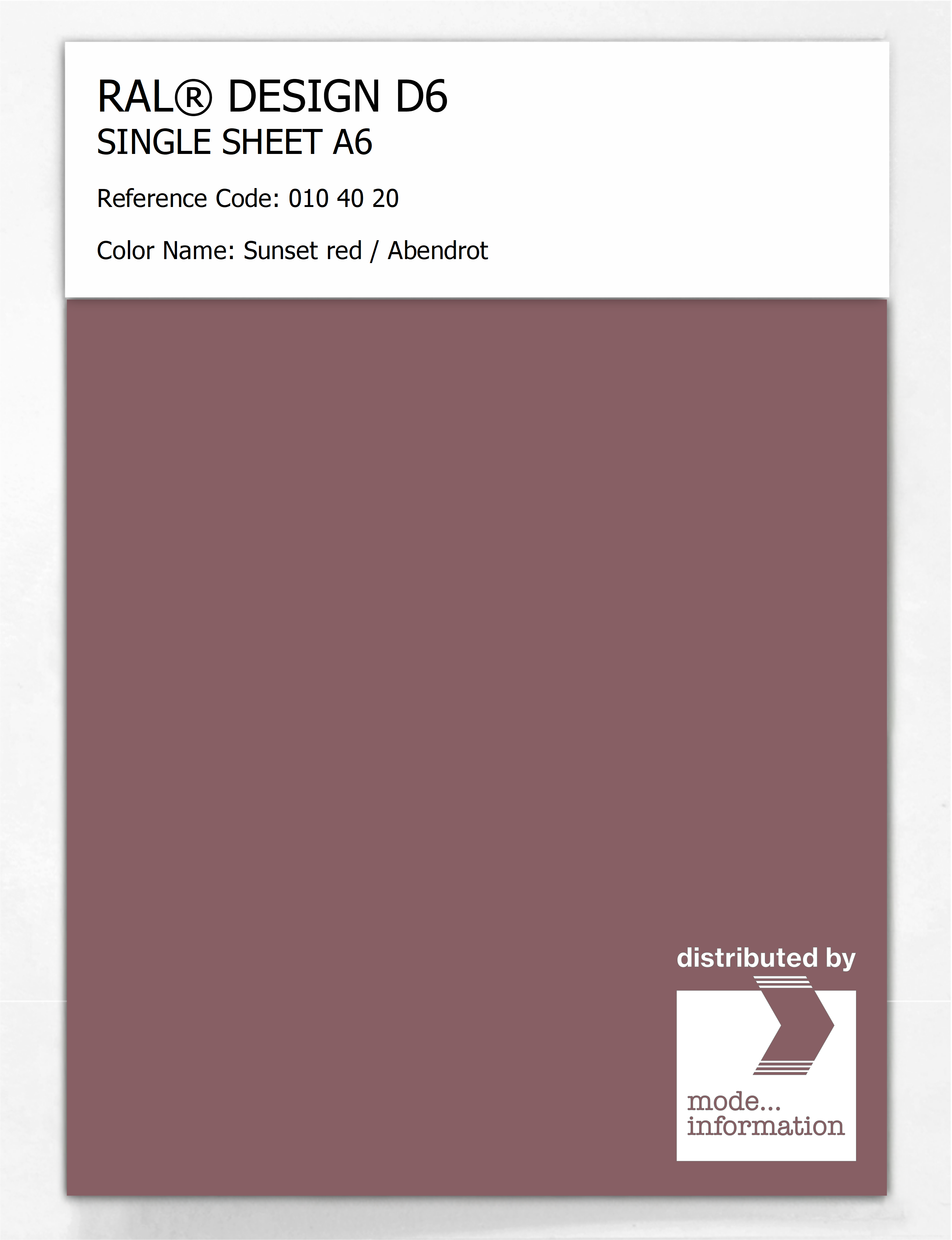 Product image 1 of the product “RAL® DESIGN D6 SINGLE SHEET A6 010 40 20 Sunset red / Abendrot ”