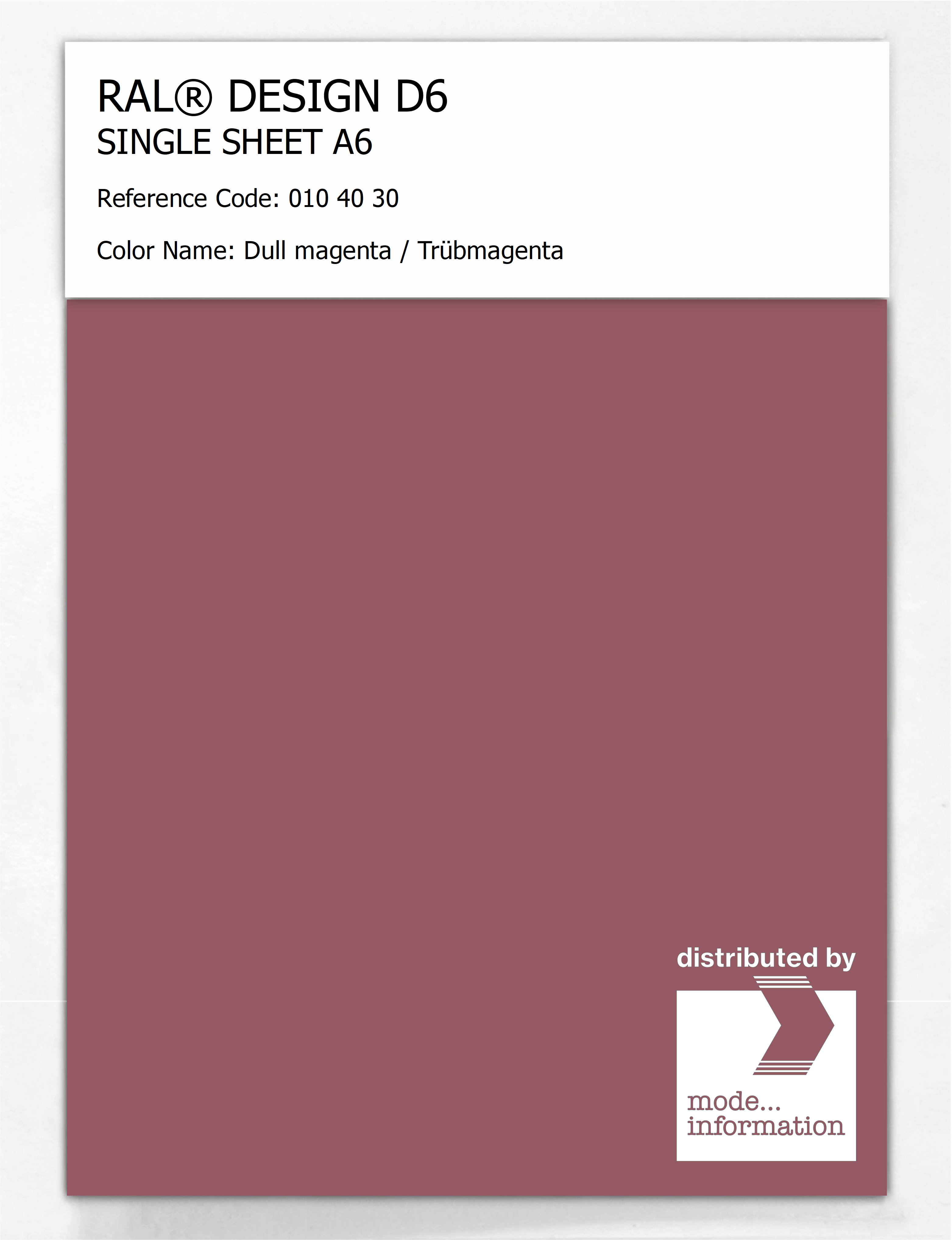 Product image 1 of the product “RAL® DESIGN D6 SINGLE SHEET A6 010 40 30 Dull magenta / Trübmagenta ”