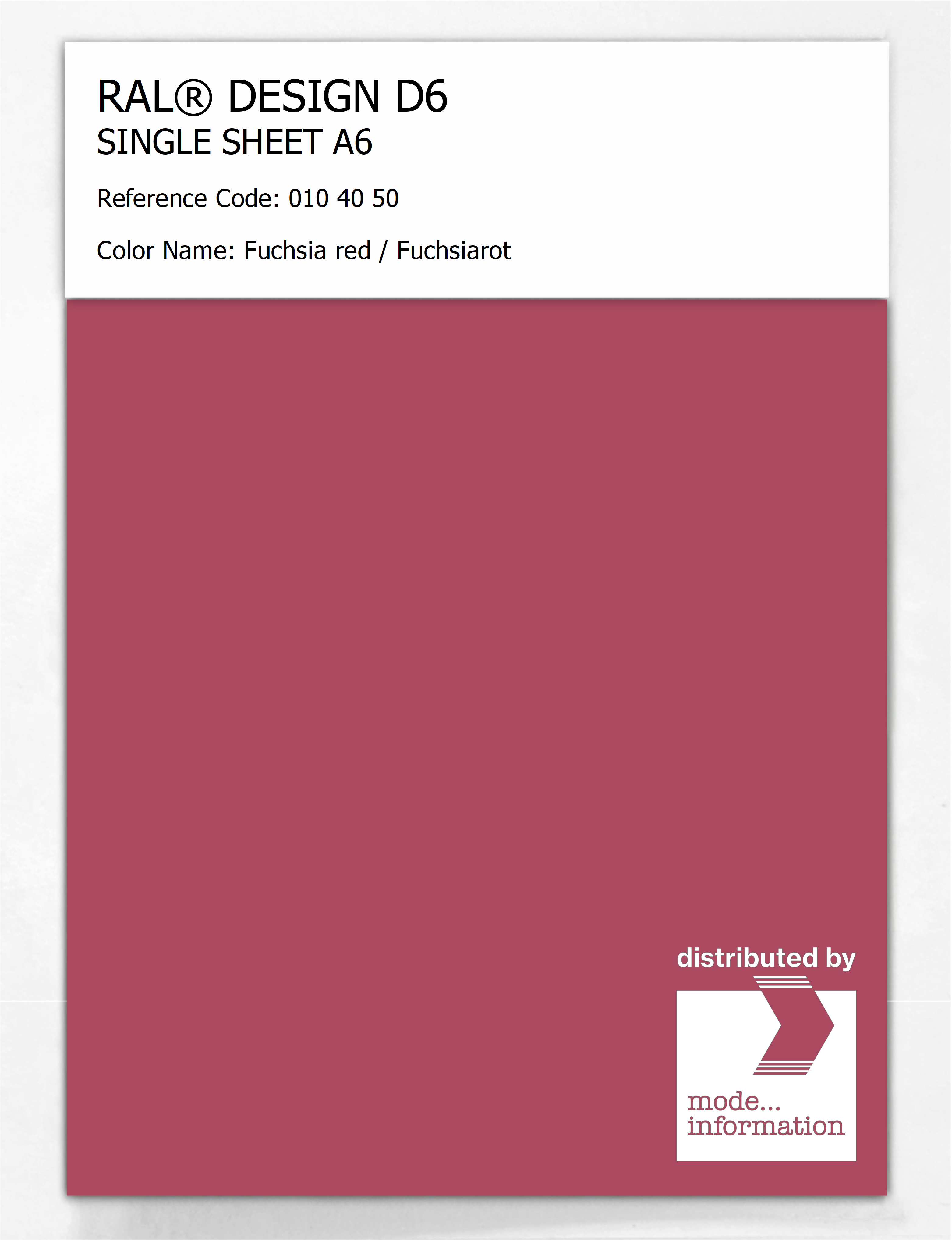 Product image 1 of the product “RAL® DESIGN D6 SINGLE SHEET A6 010 40 50 Fuchsia red / Fuchsiarot ”