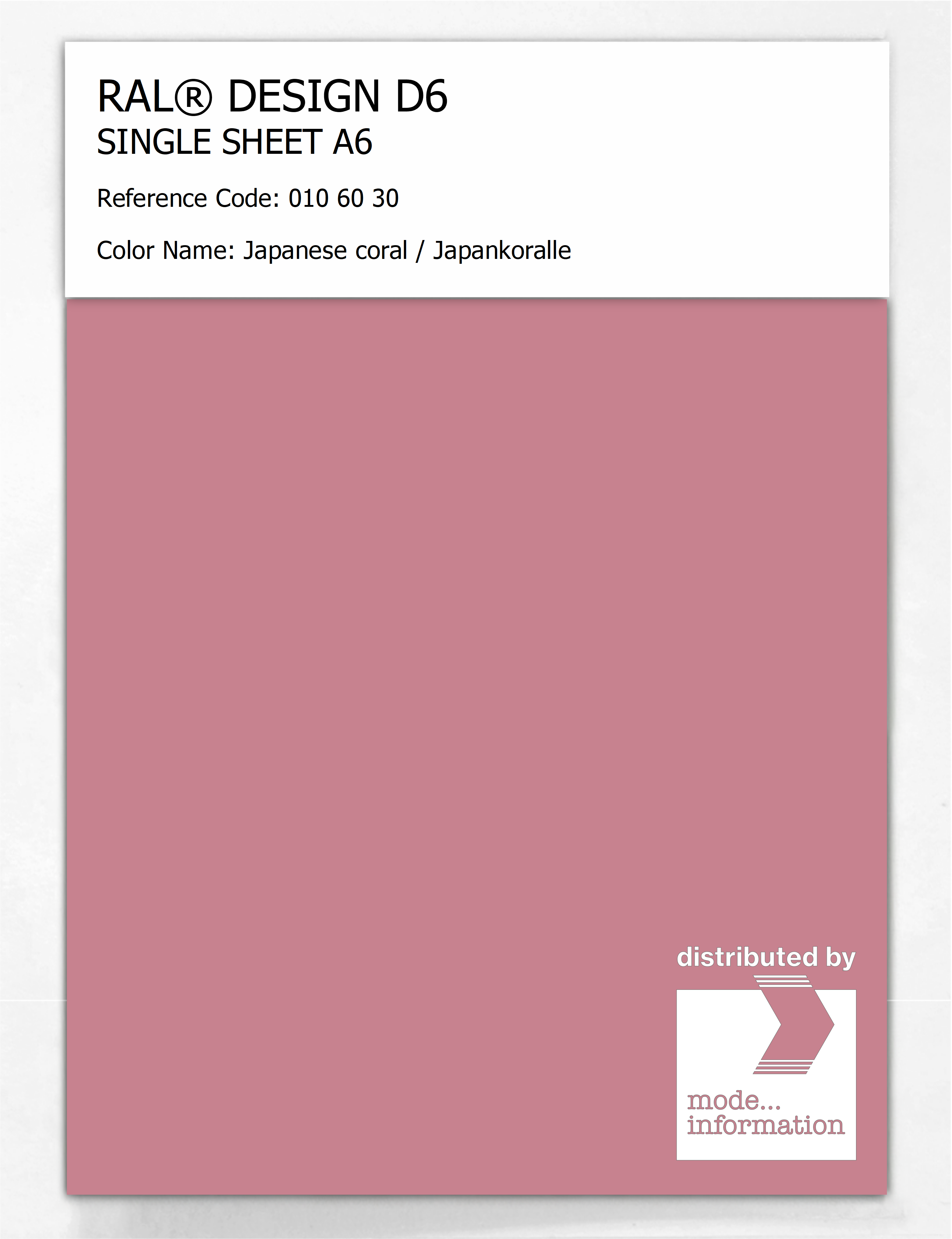 Product image 1 of the product “RAL® DESIGN D6 SINGLE SHEET A6 010 60 30 Japanese coral / Japankoralle ”