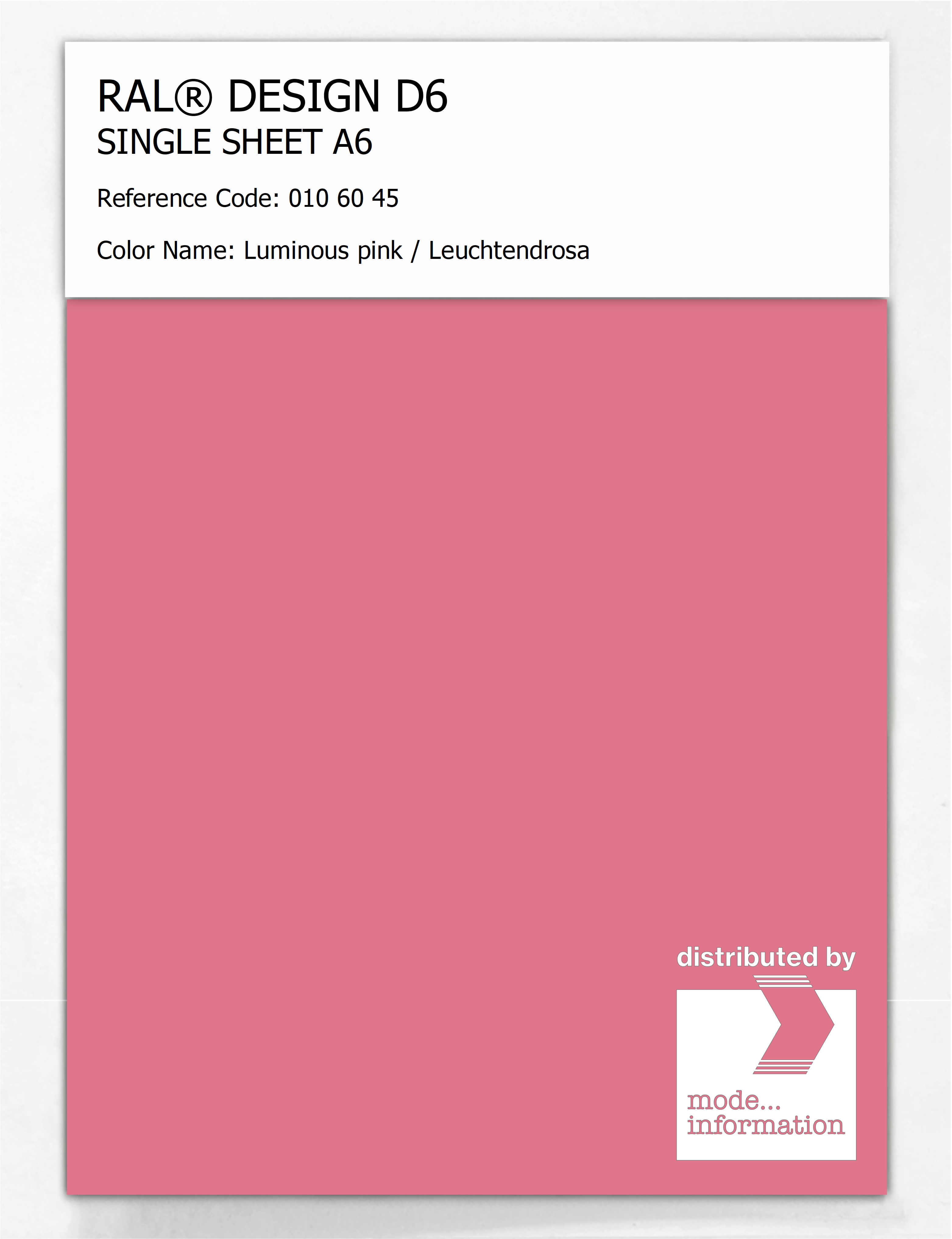 Artikelbild 1 des Artikels “RAL® DESIGN D6 SINGLE SHEET A6 010 60 45 Luminous pink / Leuchtendrosa “