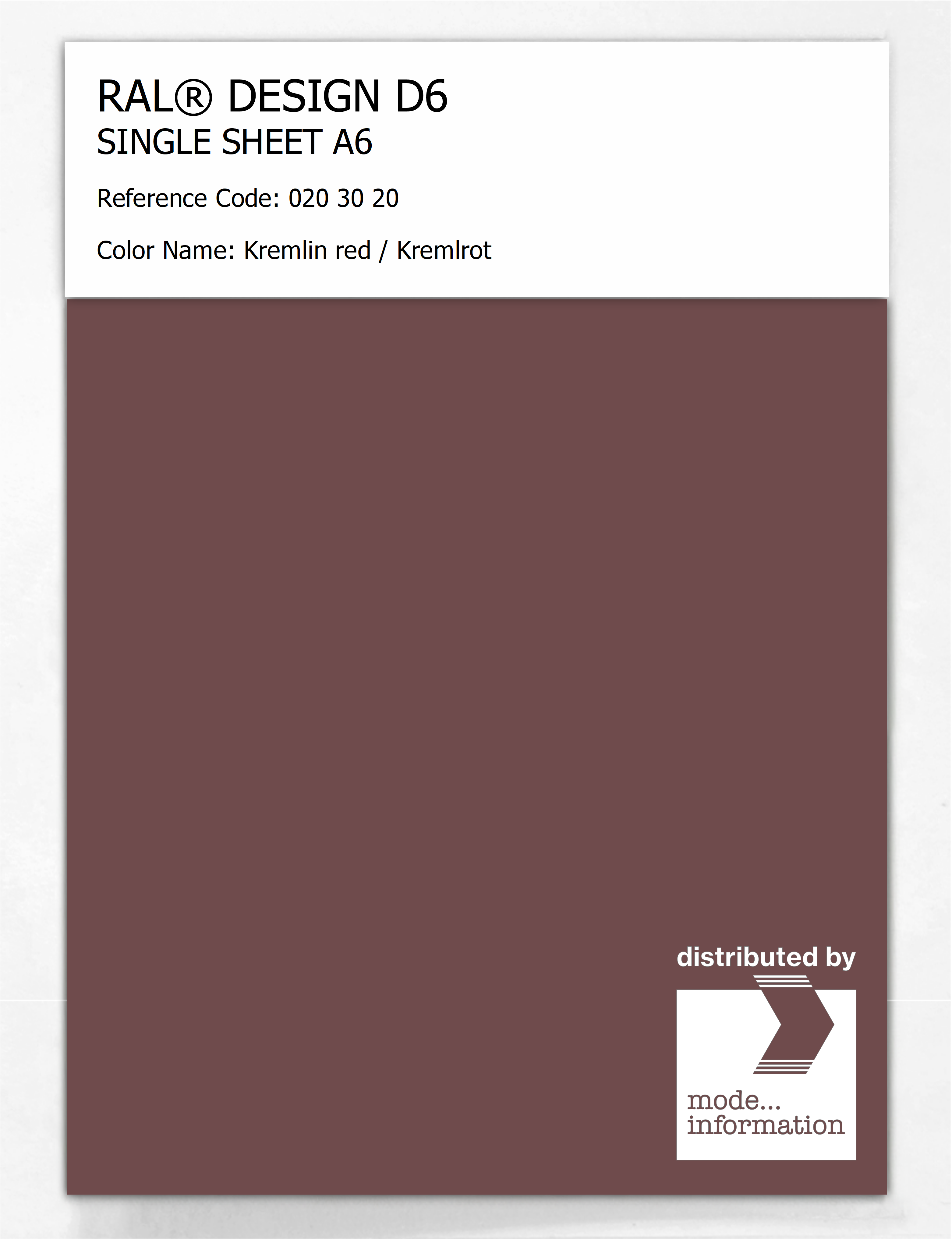 Artikelbild 1 des Artikels “RAL® DESIGN D6 SINGLE SHEET A6 020 30 20 Kremlin red / Kremlrot “