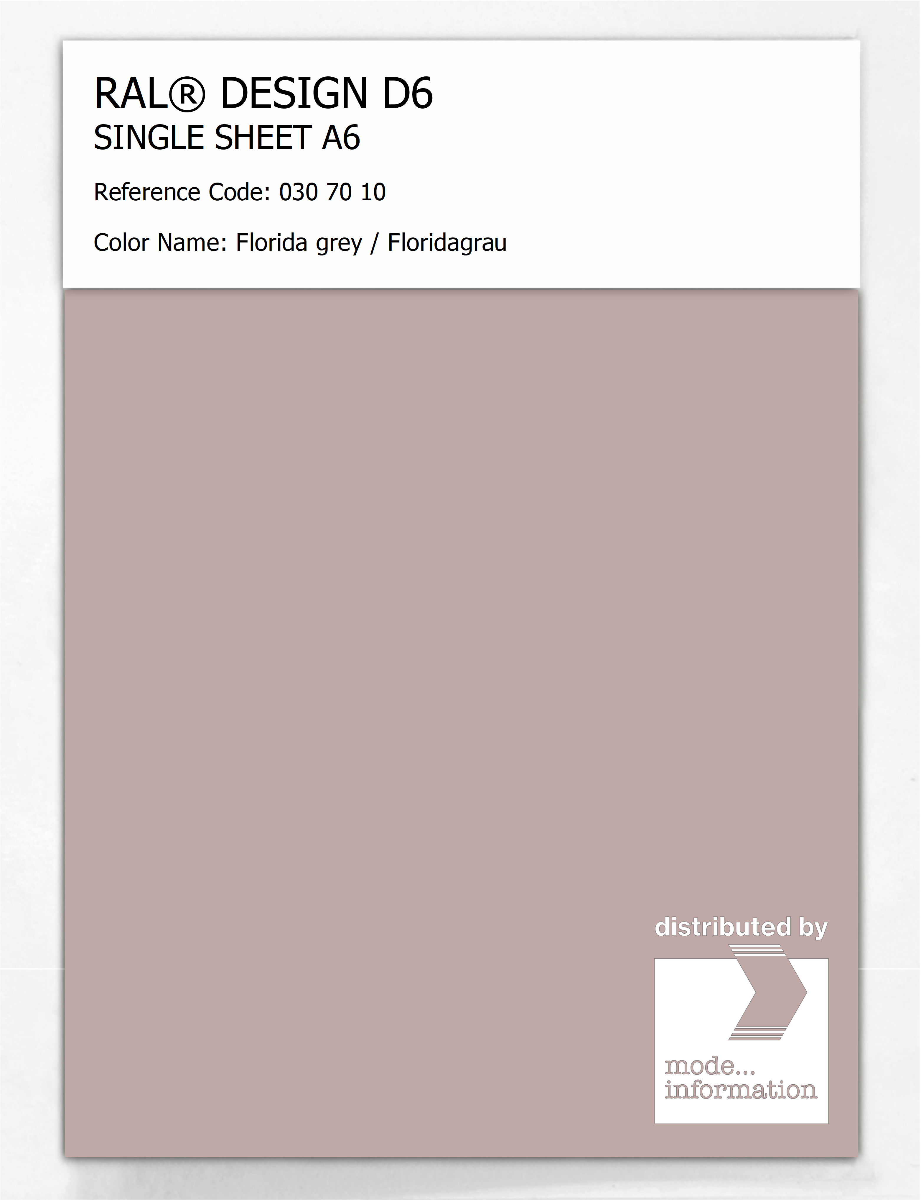 Product image 1 of the product “RAL® DESIGN D6 SINGLE SHEET A6 030 70 10 Florida grey / Floridagrau ”