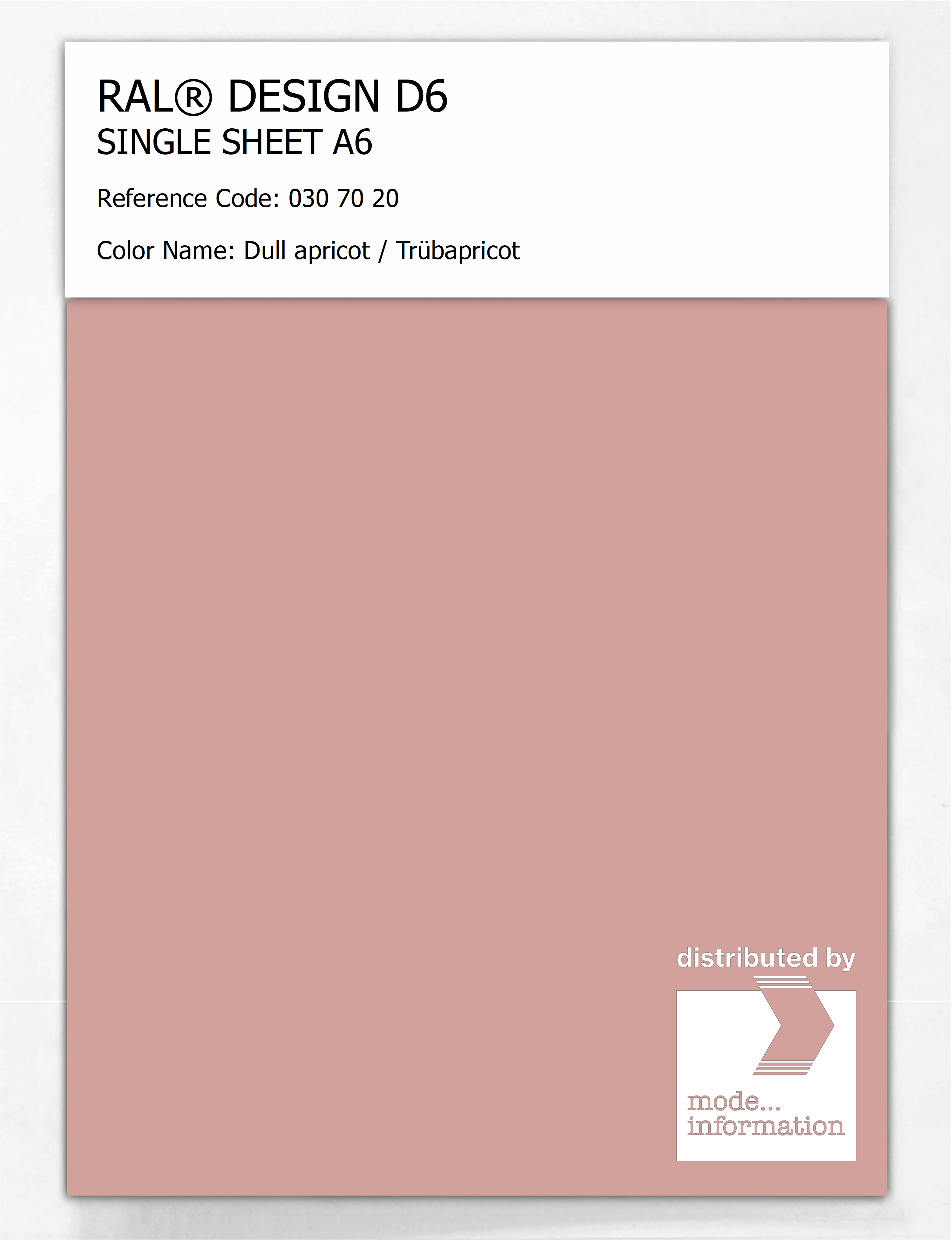 Product image 1 of the product “RAL® DESIGN D6 SINGLE SHEET A6 030 70 20 Dull apricot / Trübapricot ”