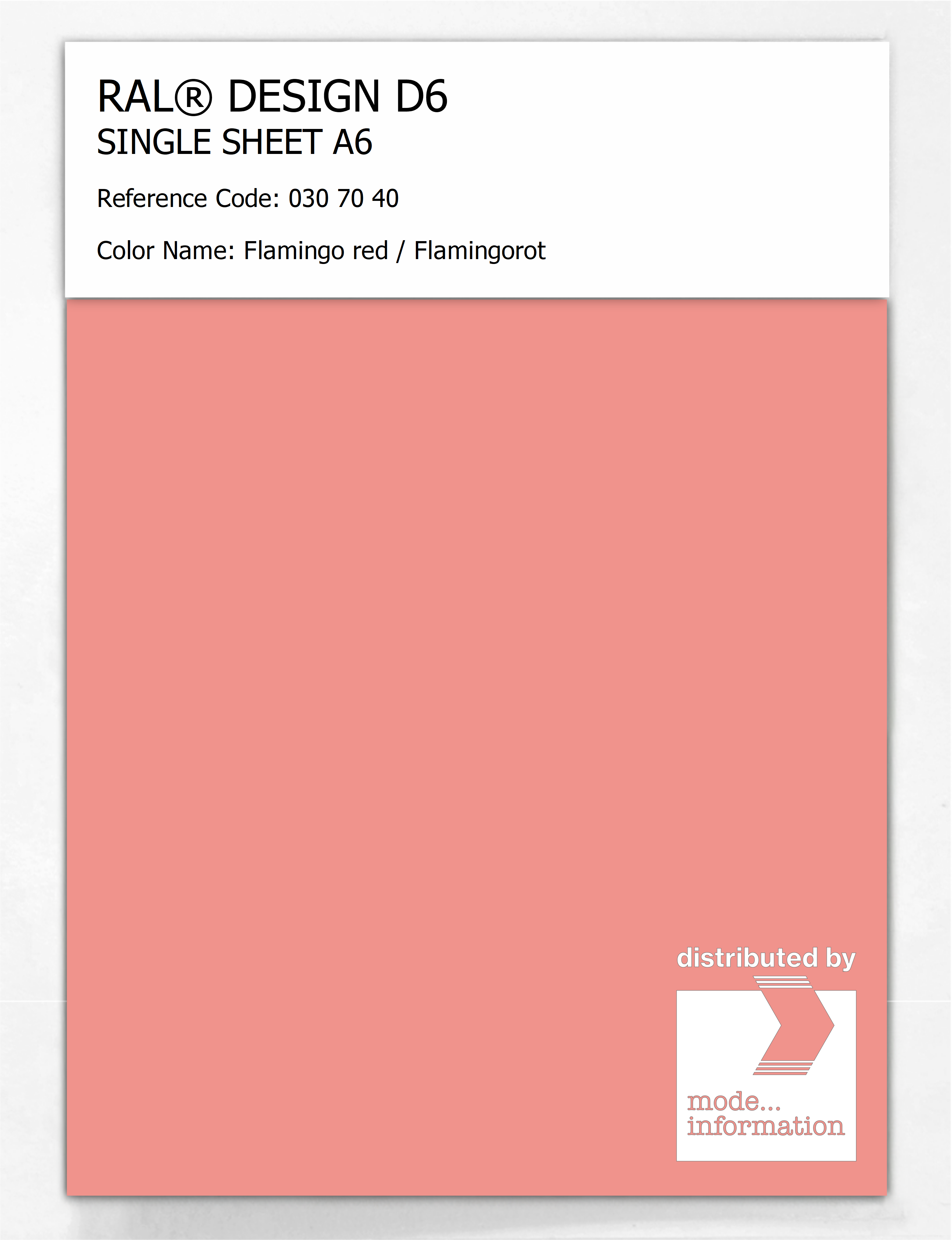 Product image 1 of the product “RAL® DESIGN D6 SINGLE SHEET A6 030 70 40 Flamingo red / Flamingorot ”