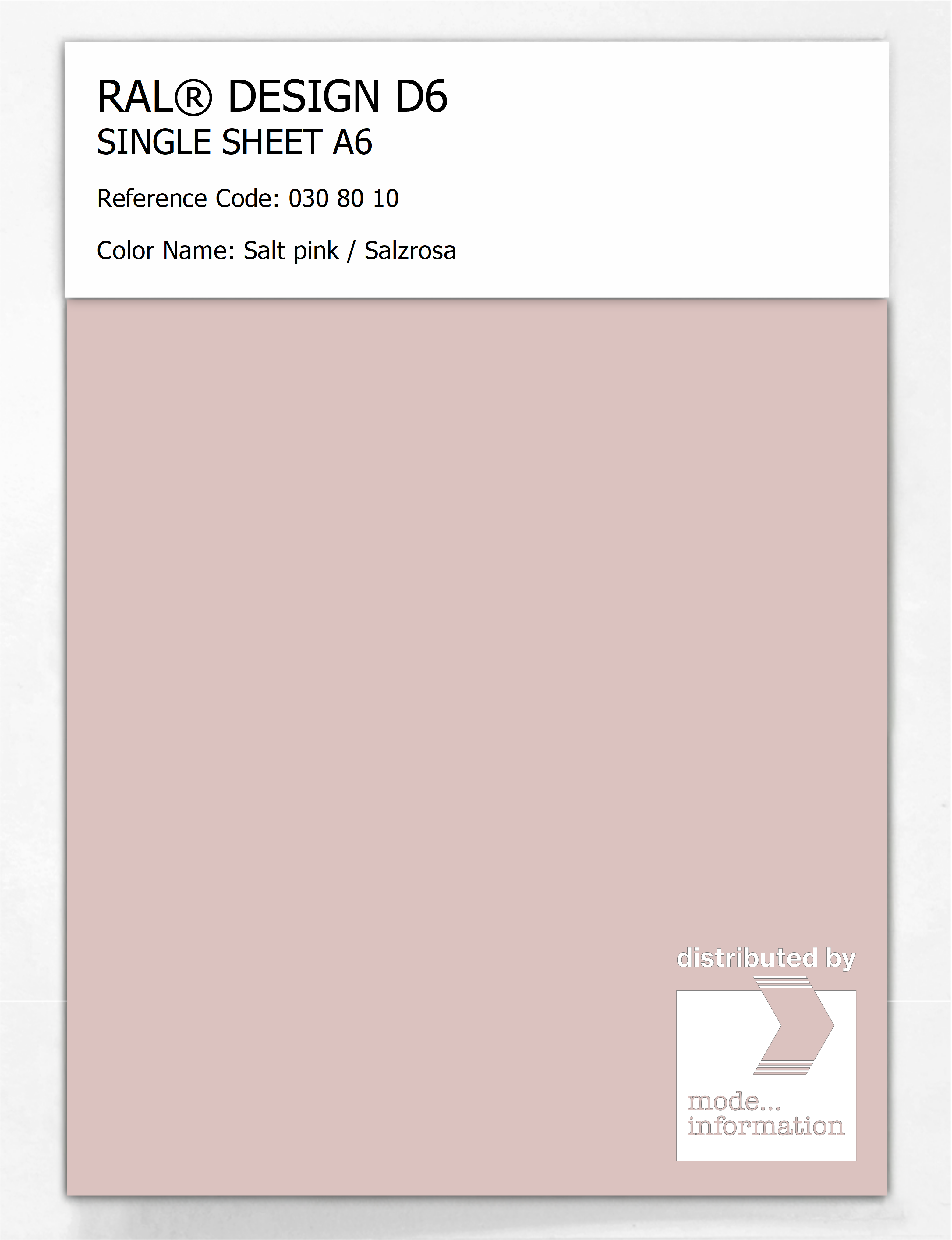 Artikelbild 1 des Artikels “RAL® DESIGN D6 SINGLE SHEET A6 030 80 10 Salt pink / Salzrosa “