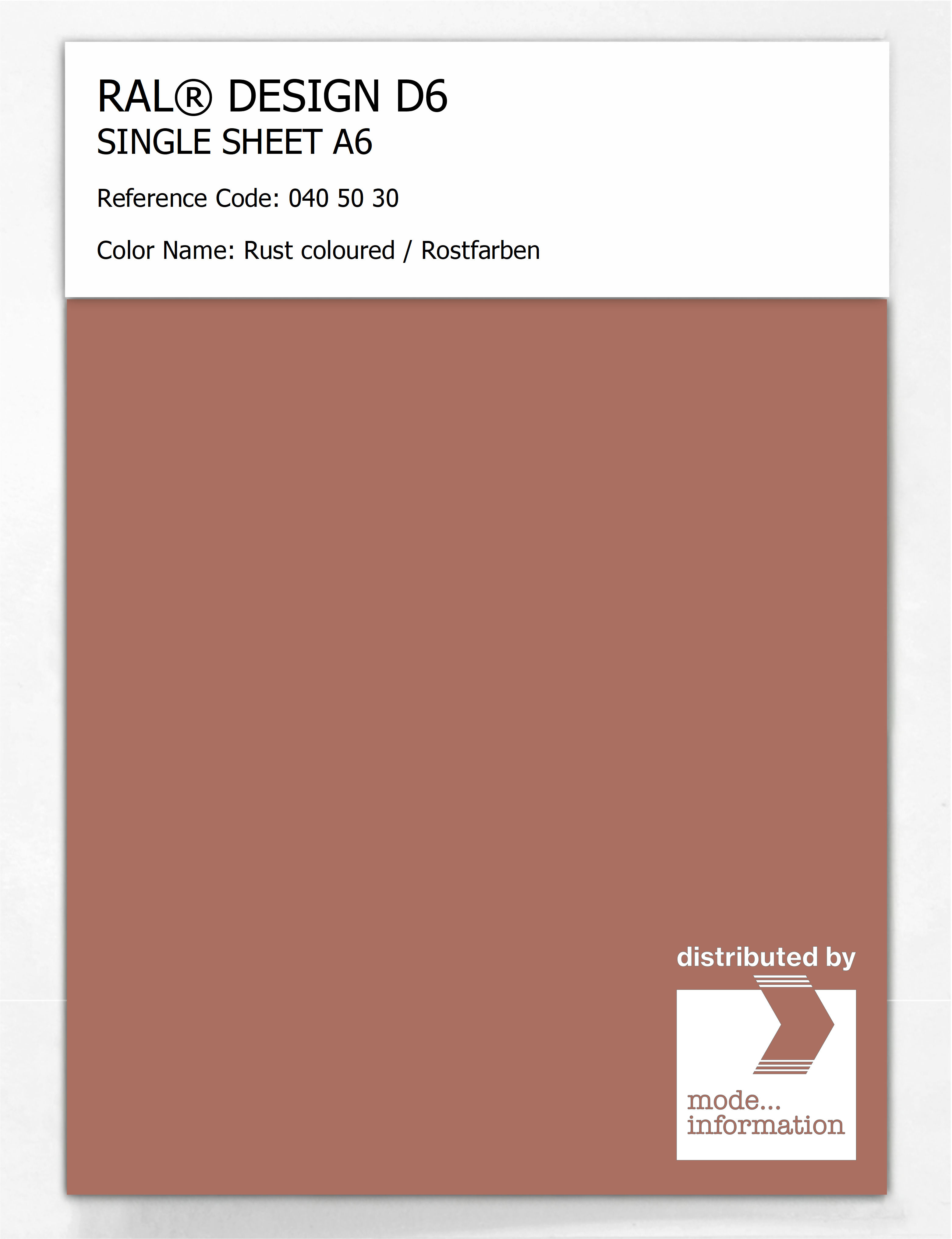 Artikelbild 1 des Artikels “RAL® DESIGN D6 SINGLE SHEET A6 040 50 30 Rust coloured / Rostfarben “