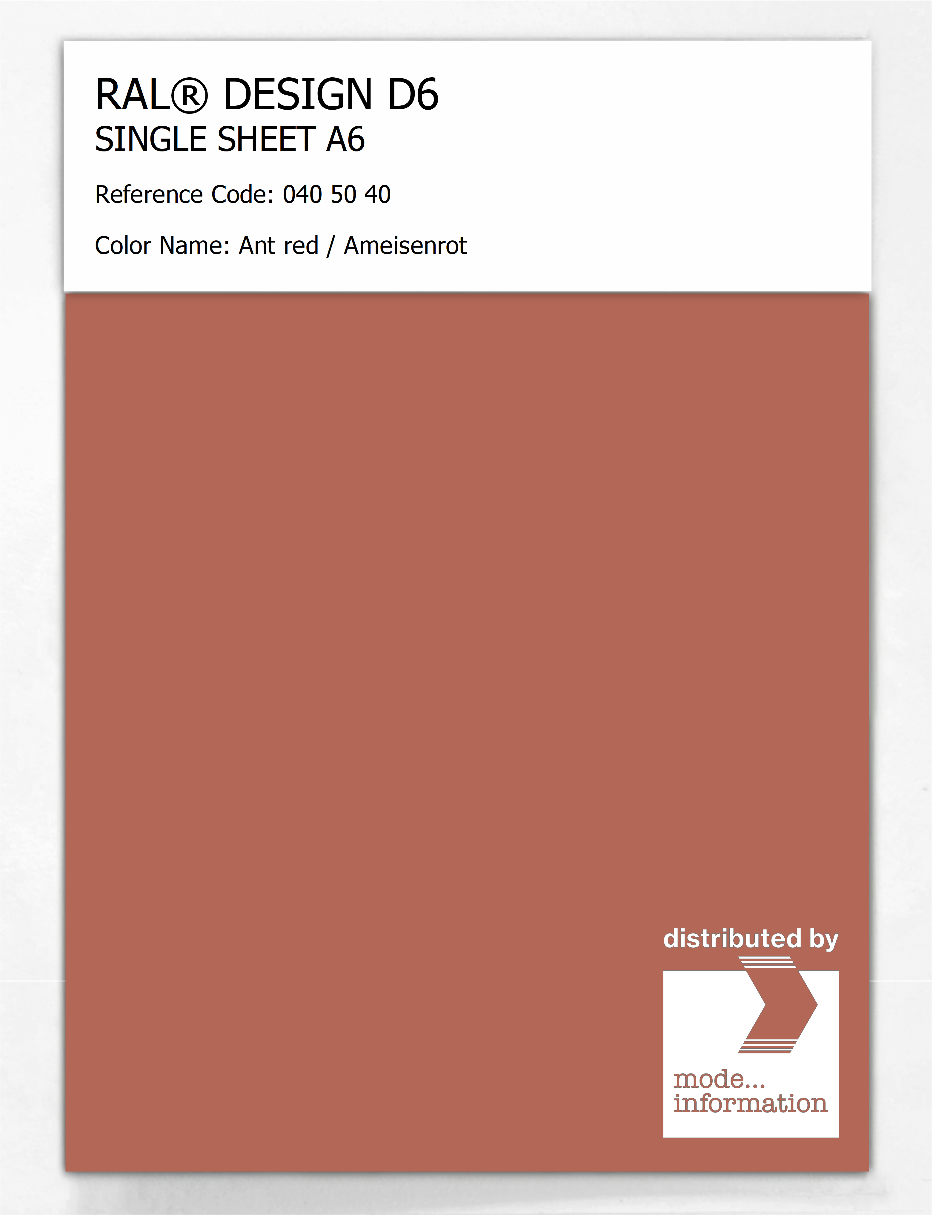 Product image 1 of the product “RAL® DESIGN D6 SINGLE SHEET A6 040 50 40 Ant red / Ameisenrot ”