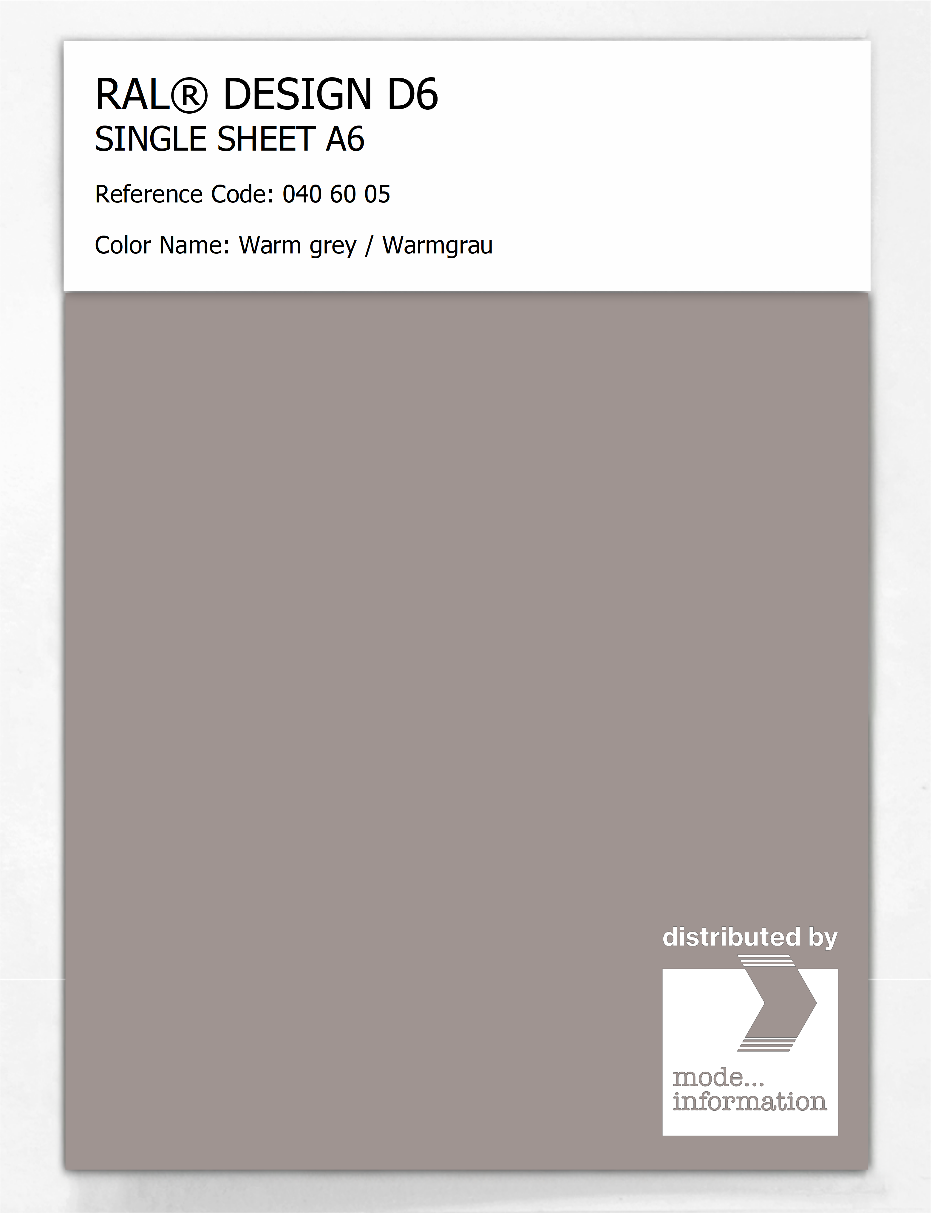 Product image 1 of the product “RAL® DESIGN D6 SINGLE SHEET A6 040 60 05 Warm grey / Warmgrau ”