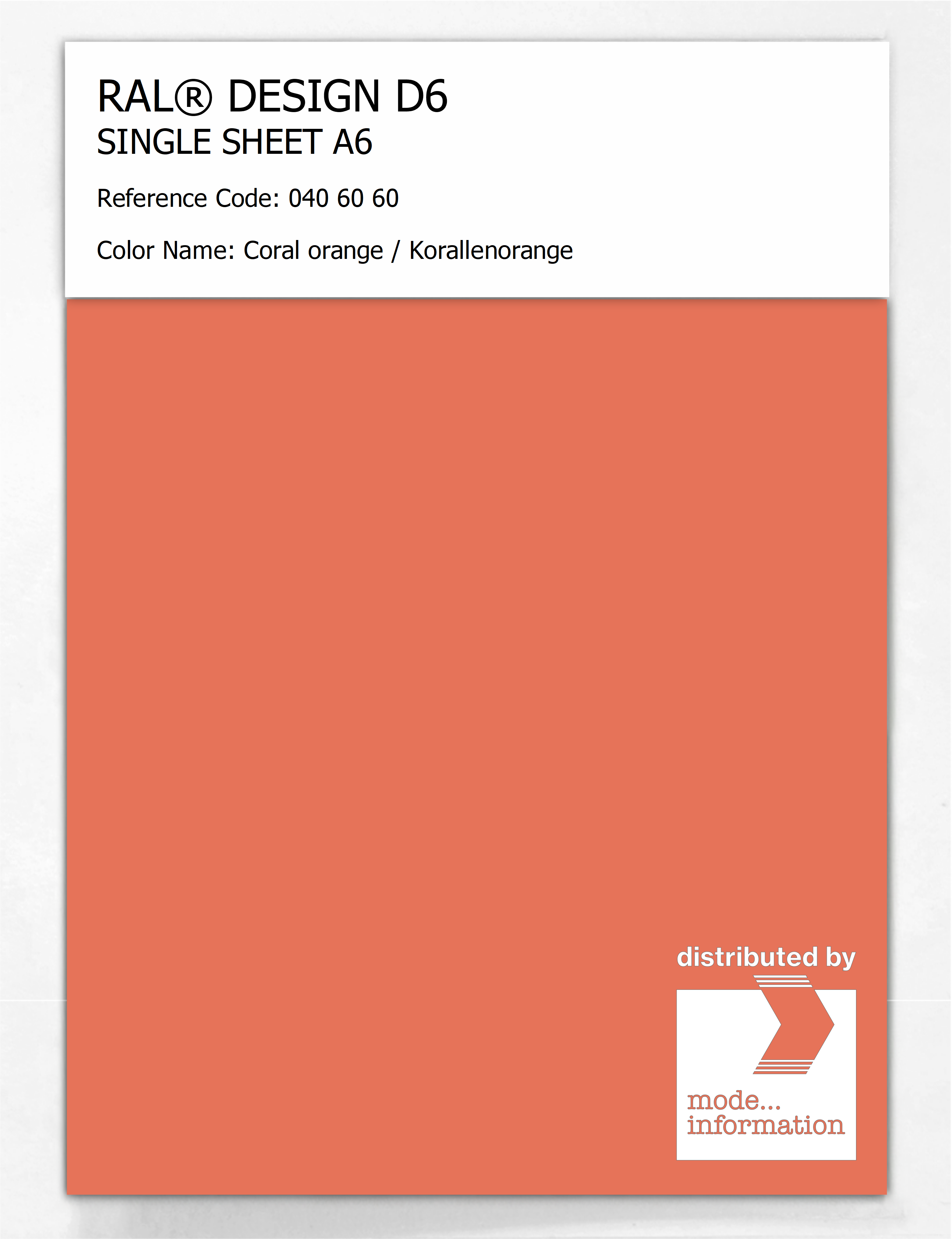 Artikelbild 1 des Artikels “RAL® DESIGN D6 SINGLE SHEET A6 040 60 60 Coral orange / Korallenorange “
