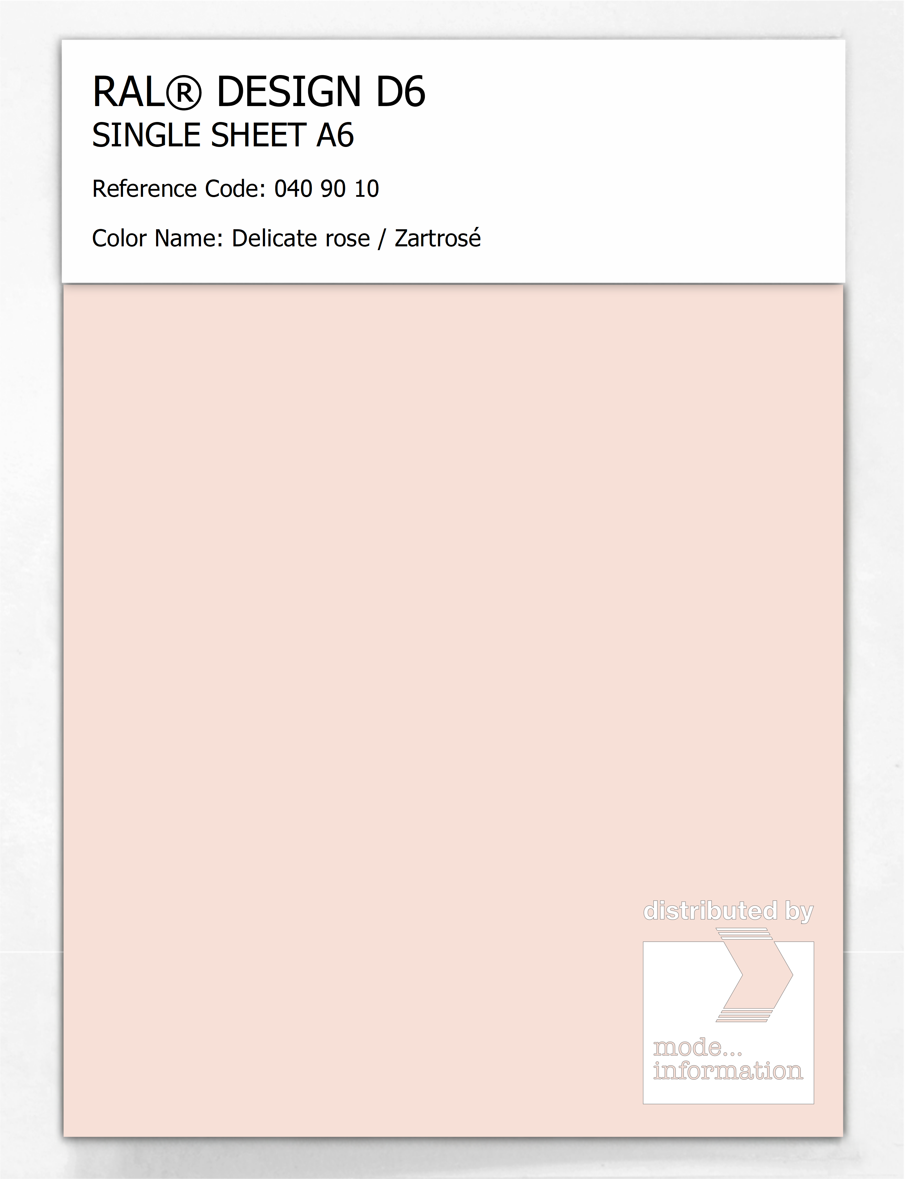 Product image 1 of the product “RAL® DESIGN D6 SINGLE SHEET A6 040 90 10 Delicate rose / Zartrosé ”
