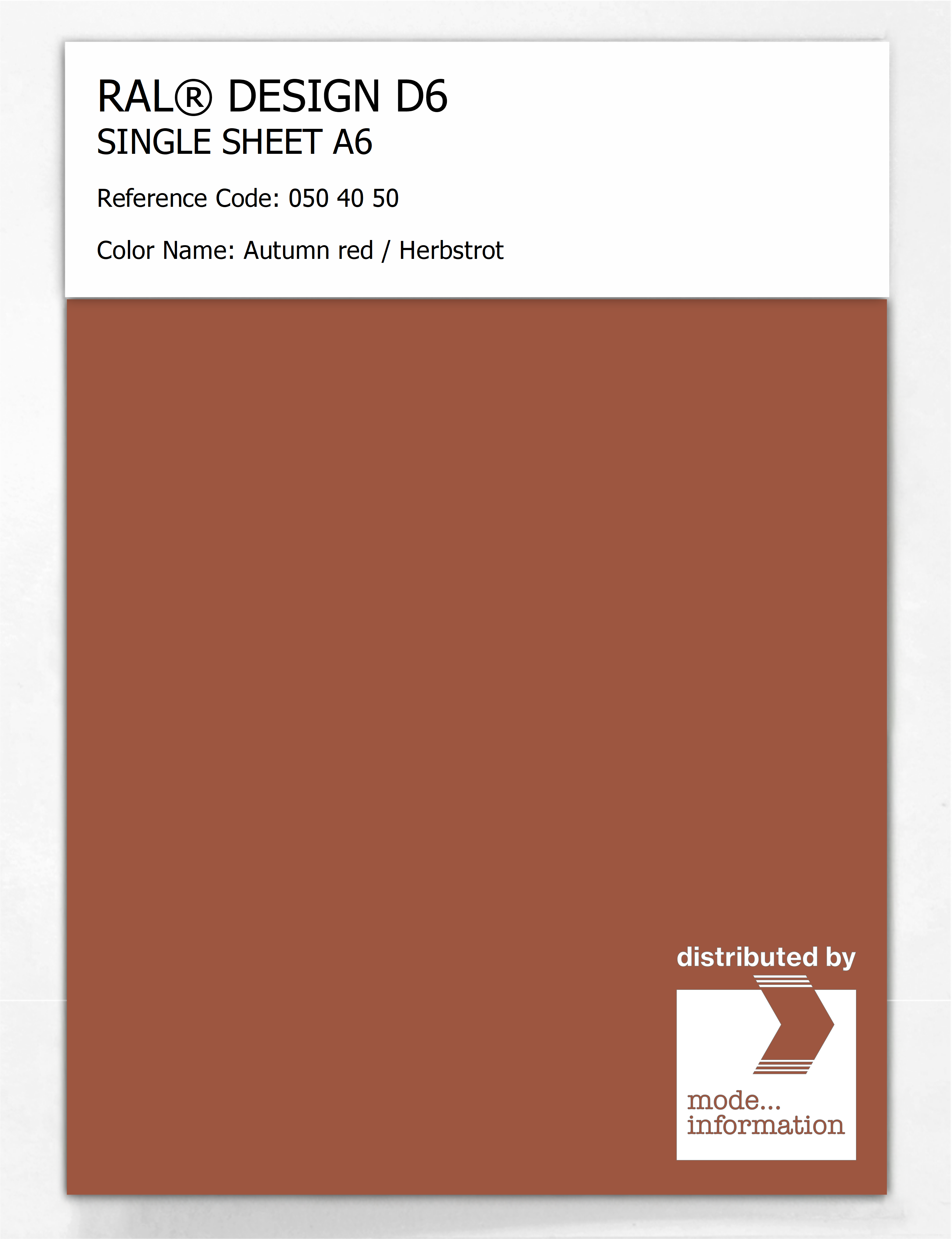 Product image 1 of the product “RAL® DESIGN D6 SINGLE SHEET A6 050 40 50 Autumn red / Herbstrot ”