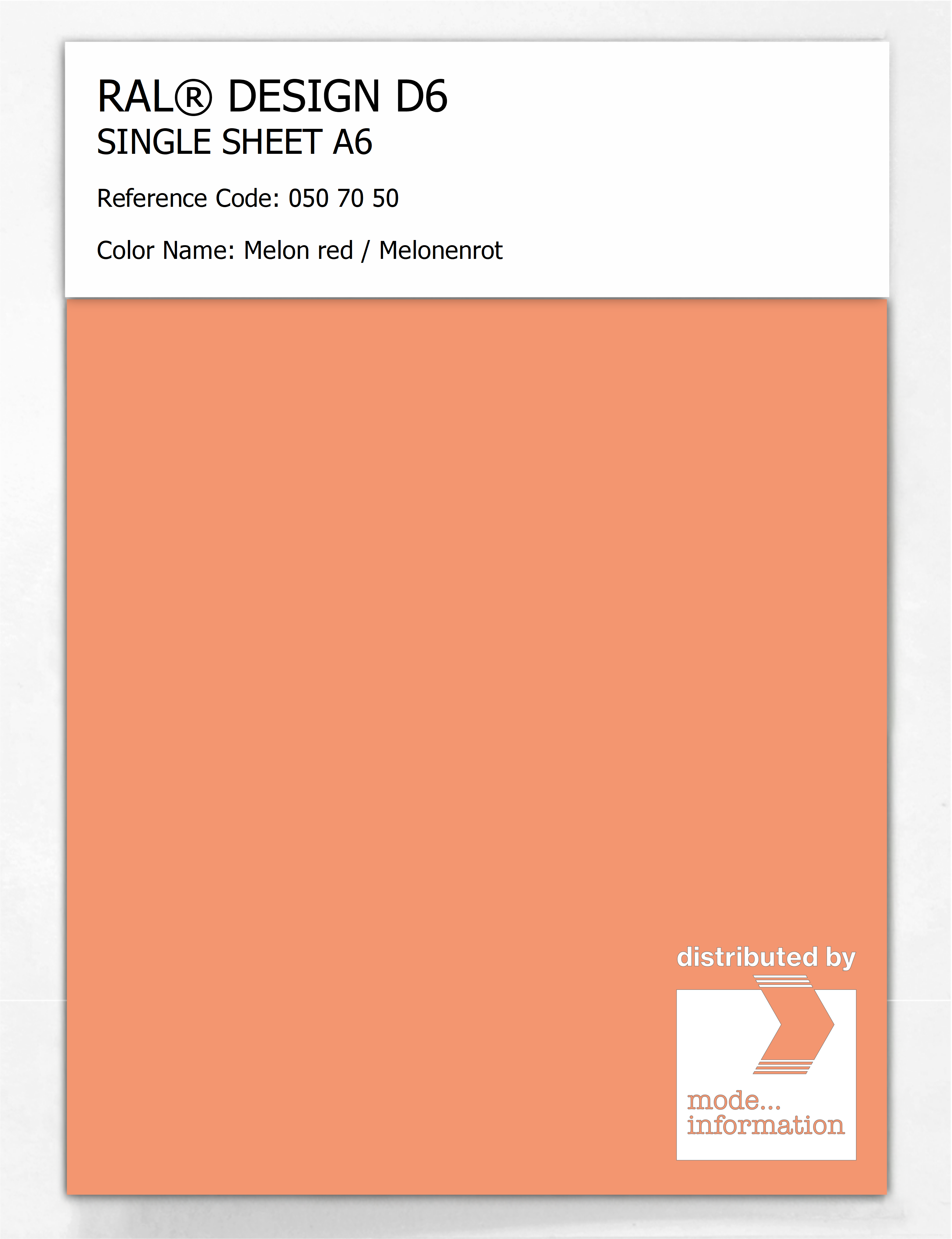 Artikelbild 1 des Artikels “RAL® DESIGN D6 SINGLE SHEET A6 050 70 50 Melon red / Melonenrot “