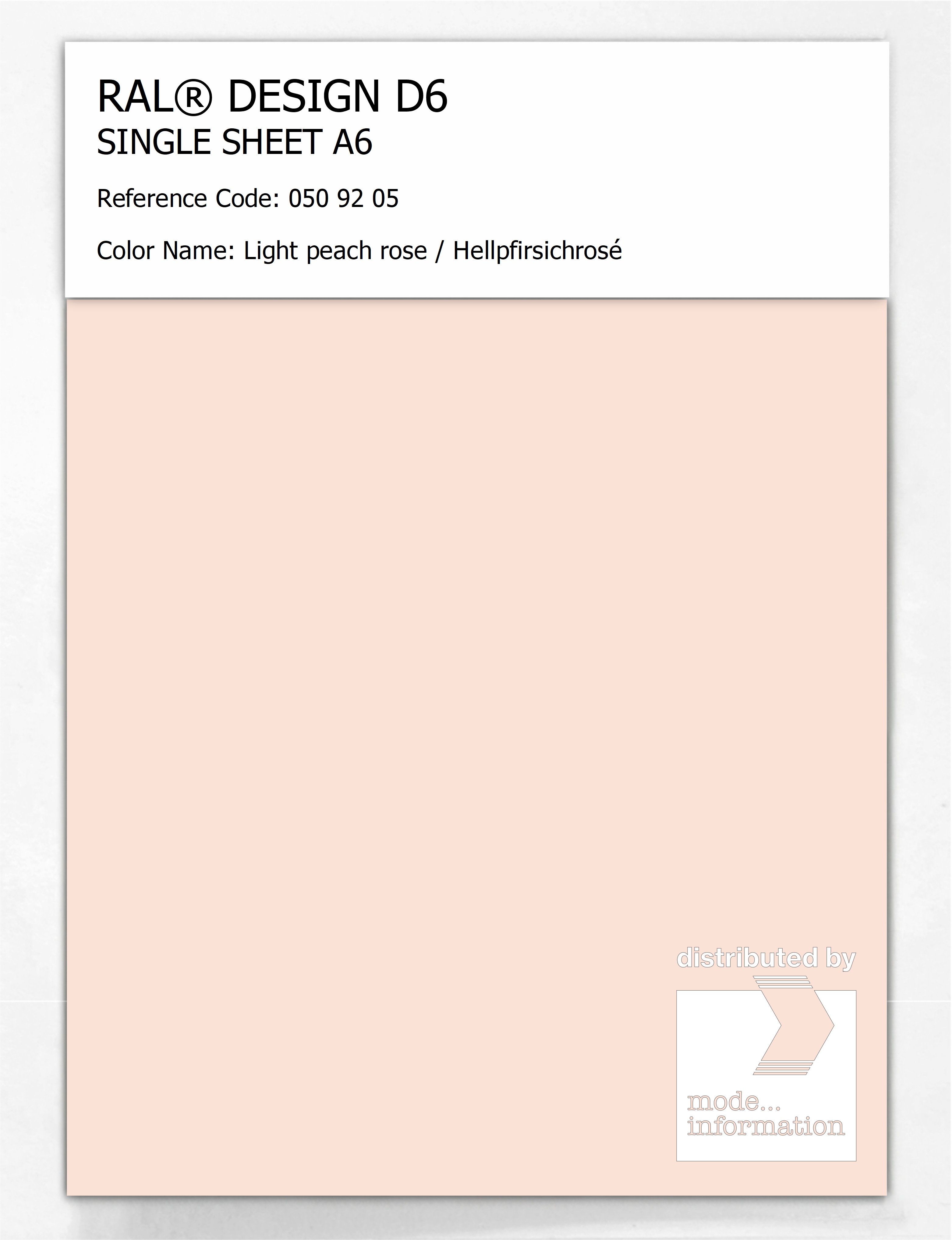 Artikelbild 1 des Artikels “RAL® DESIGN D6 SINGLE SHEET A6 050 92 05 Light peach rose / Hellpfirsichrosé “