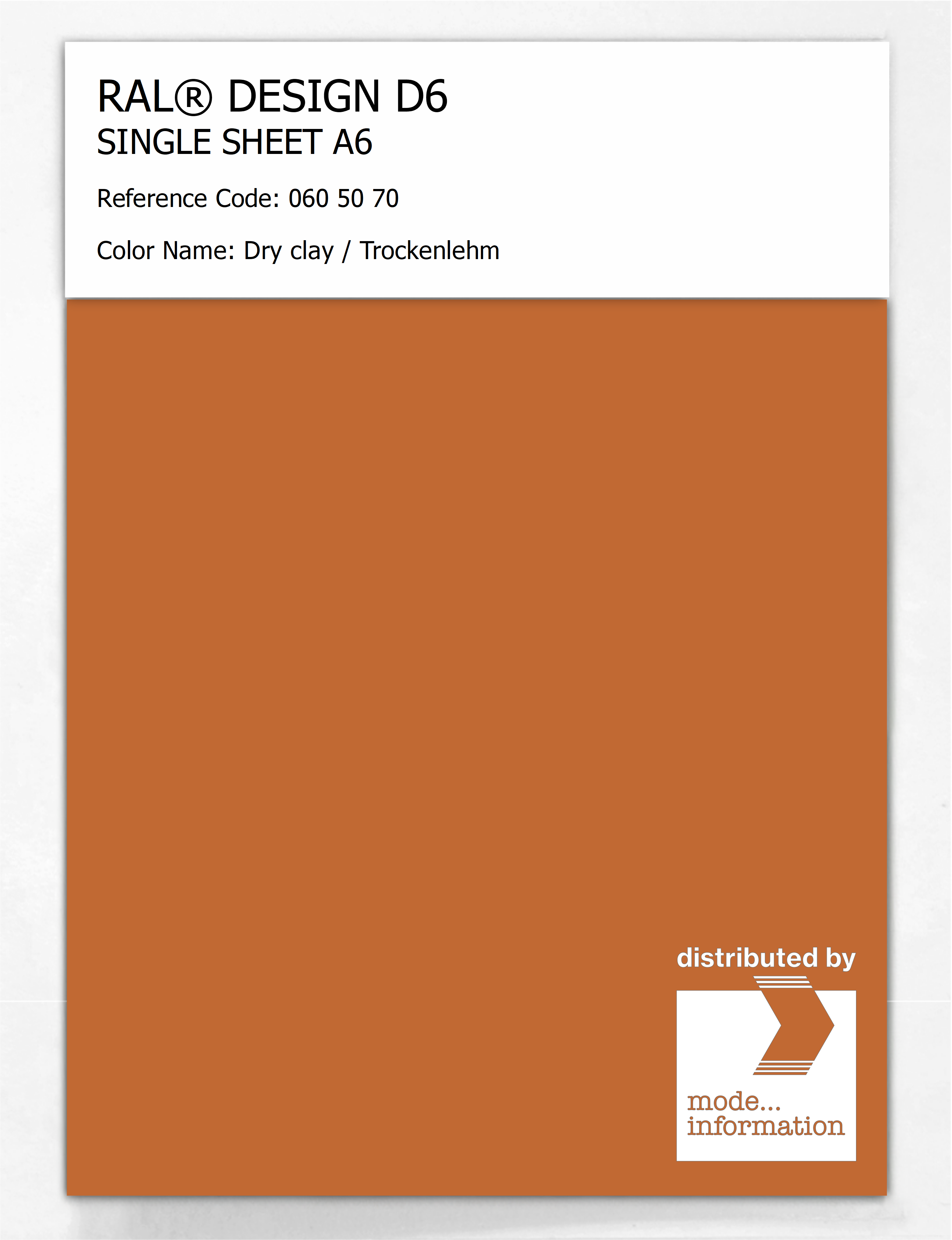 Product image 1 of the product “RAL® DESIGN D6 SINGLE SHEET A6 060 50 70 Dry clay / Trockenlehm ”
