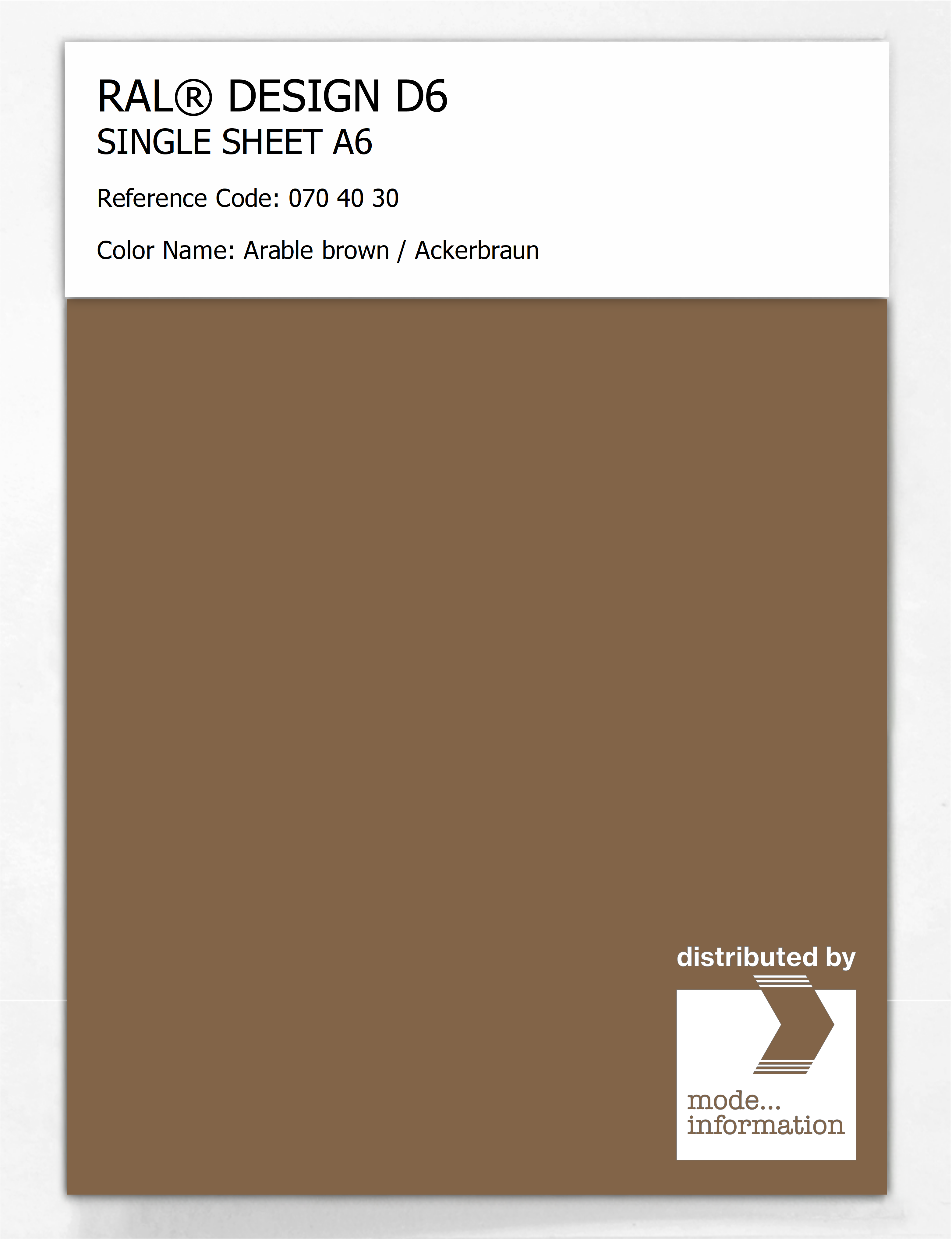 Product image 1 of the product “RAL® DESIGN D6 SINGLE SHEET A6 070 40 30 Arable brown / Ackerbraun ”