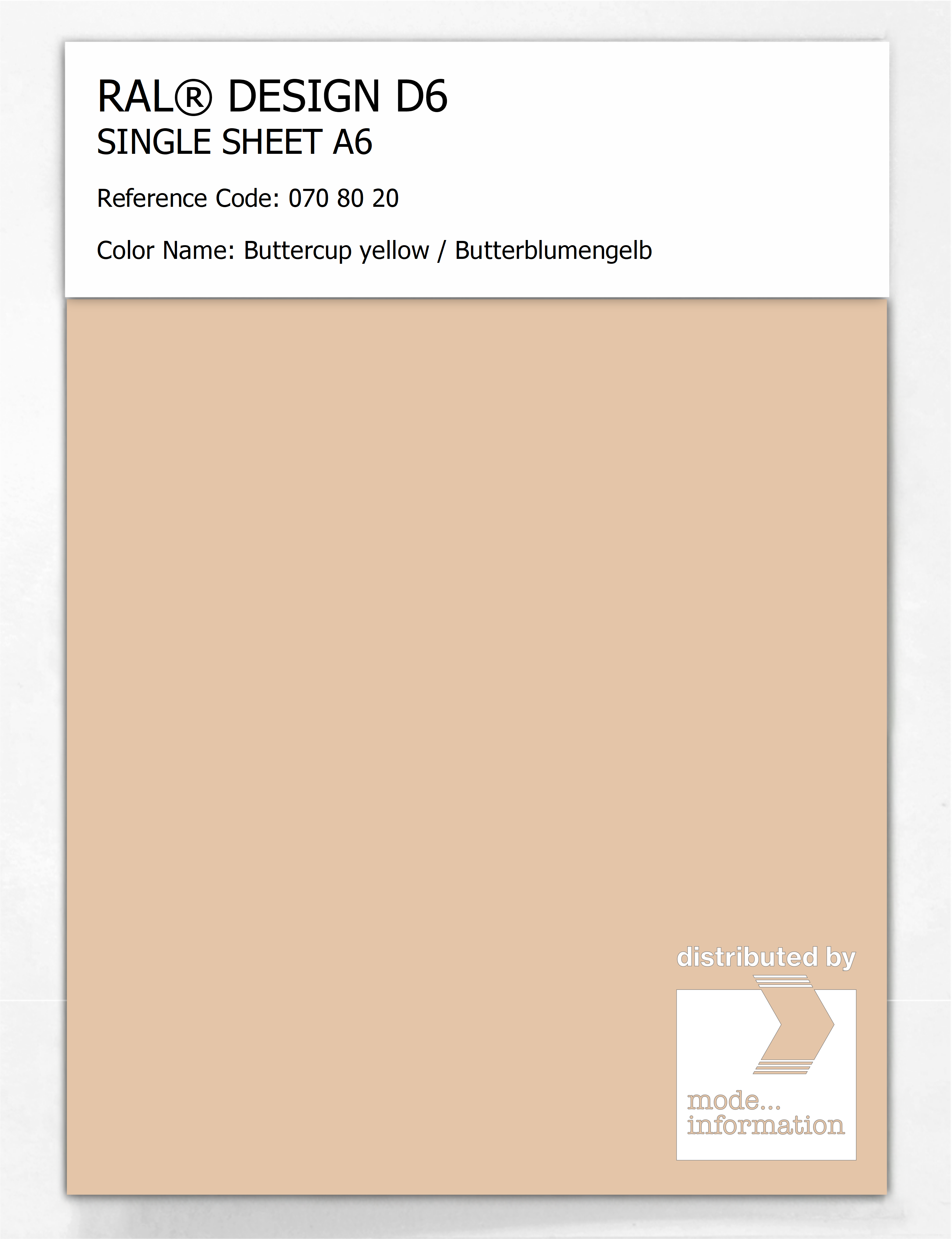 Artikelbild 1 des Artikels “RAL® DESIGN D6 SINGLE SHEET A6 070 80 20 Buttercup yellow / Butterblumengelb “