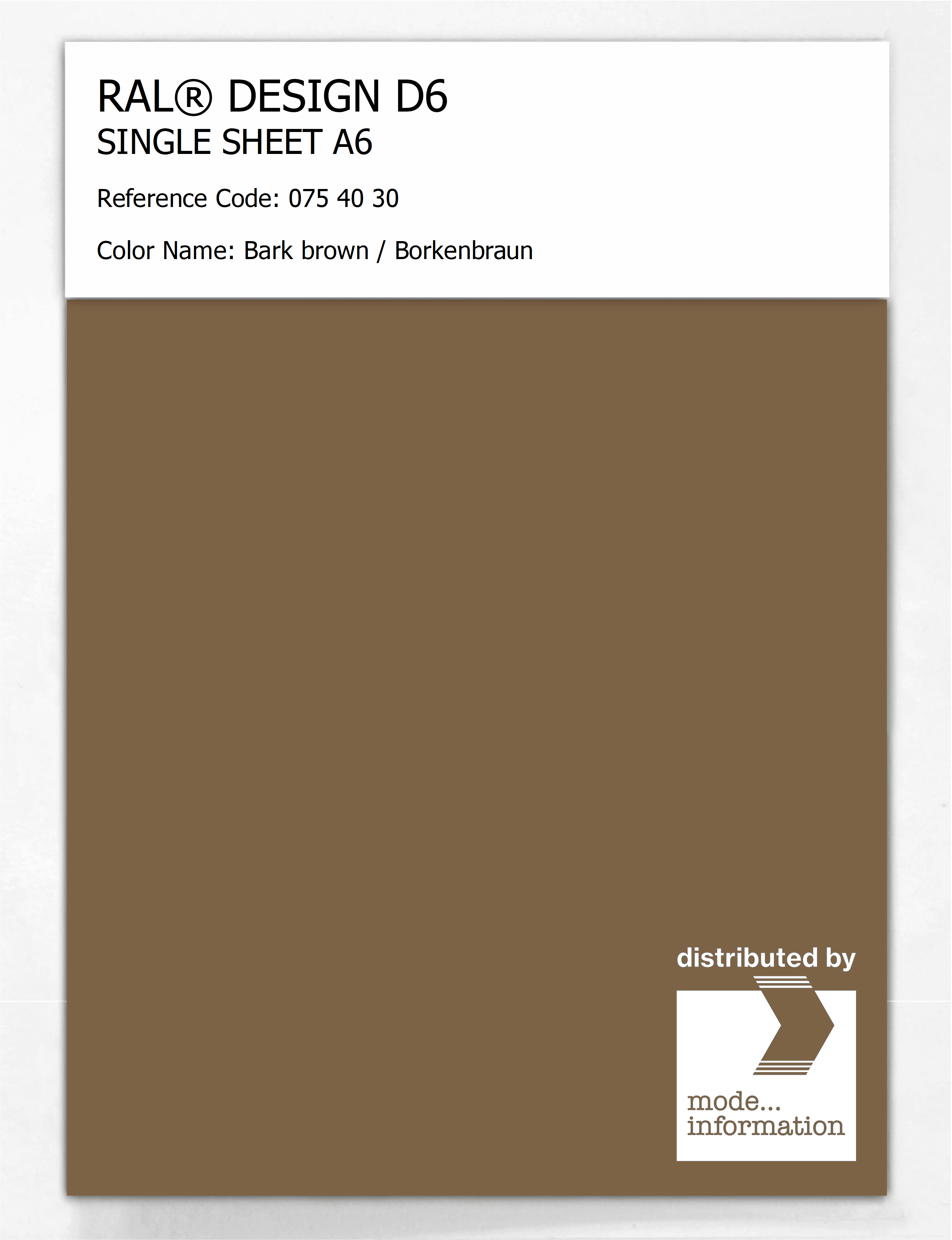 Product image 1 of the product “RAL® DESIGN D6 SINGLE SHEET A6 075 40 30 Bark brown / Borkenbraun ”