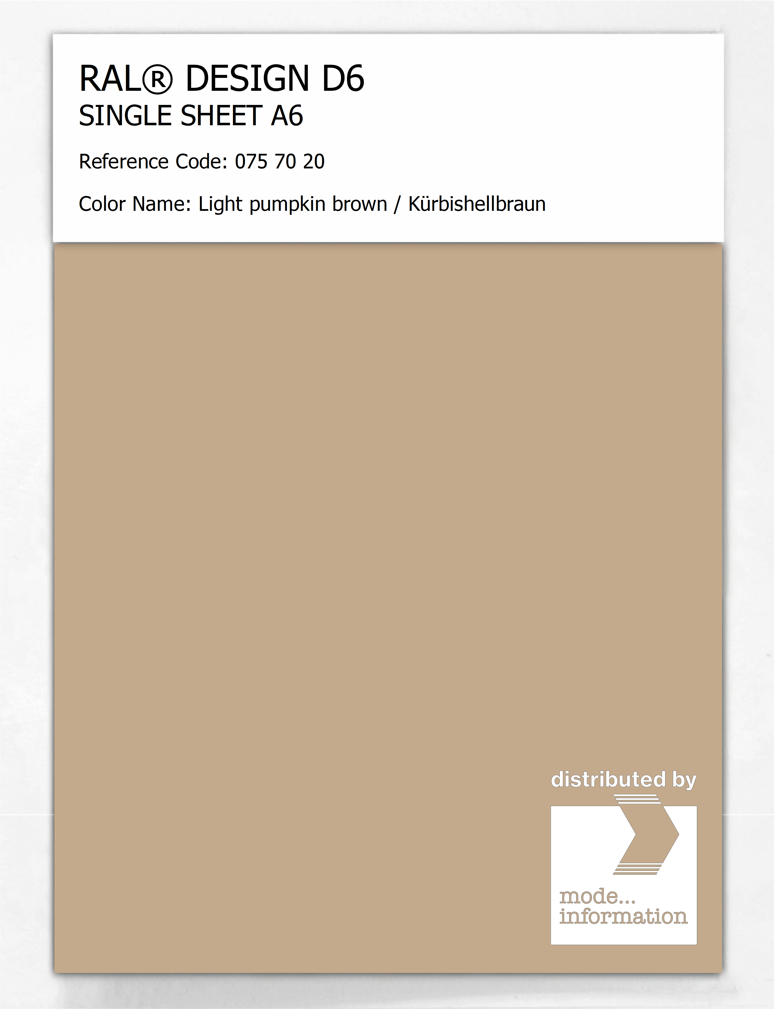 Artikelbild 1 des Artikels “RAL® DESIGN D6 SINGLE SHEET A6 075 70 20 Light pumpkin brown / Kürbishellbraun “