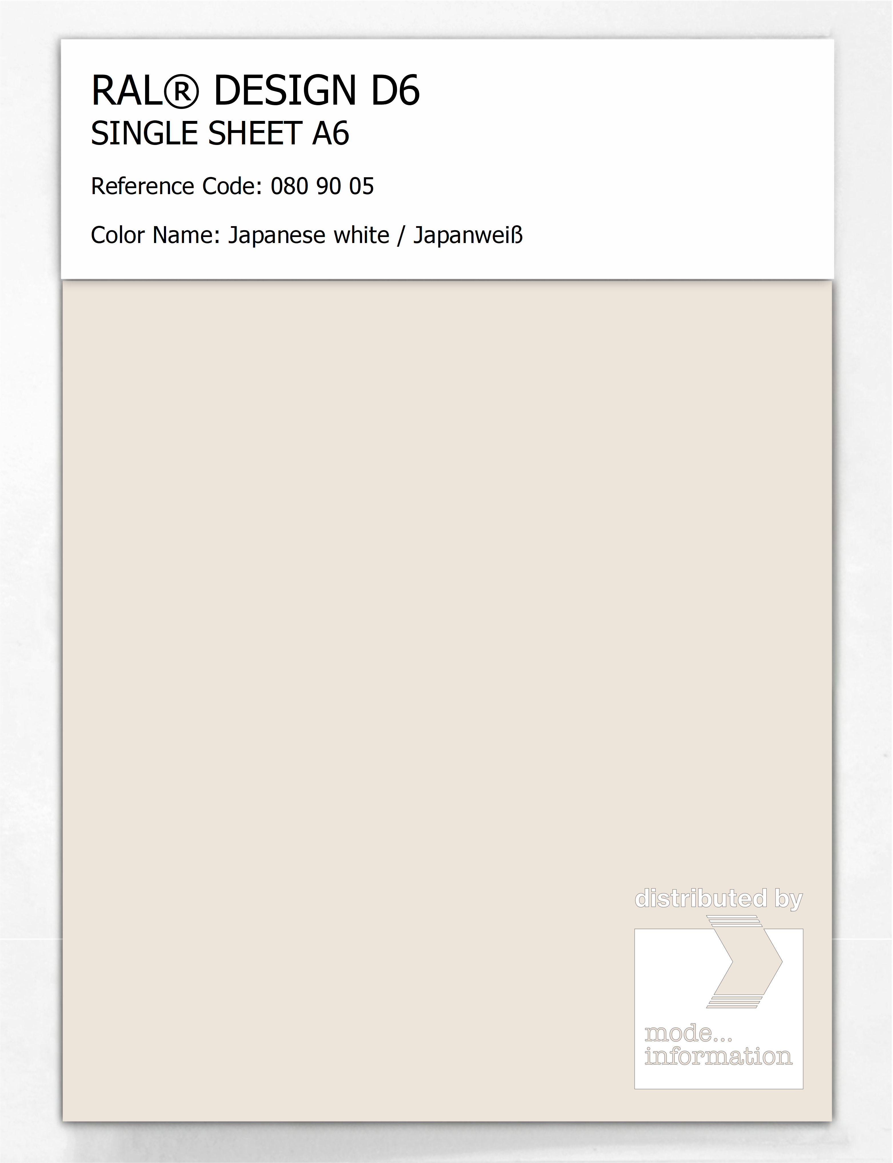 Artikelbild 1 des Artikels “RAL® DESIGN D6 SINGLE SHEET A6 080 90 05 Japanese white / Japanweiß “