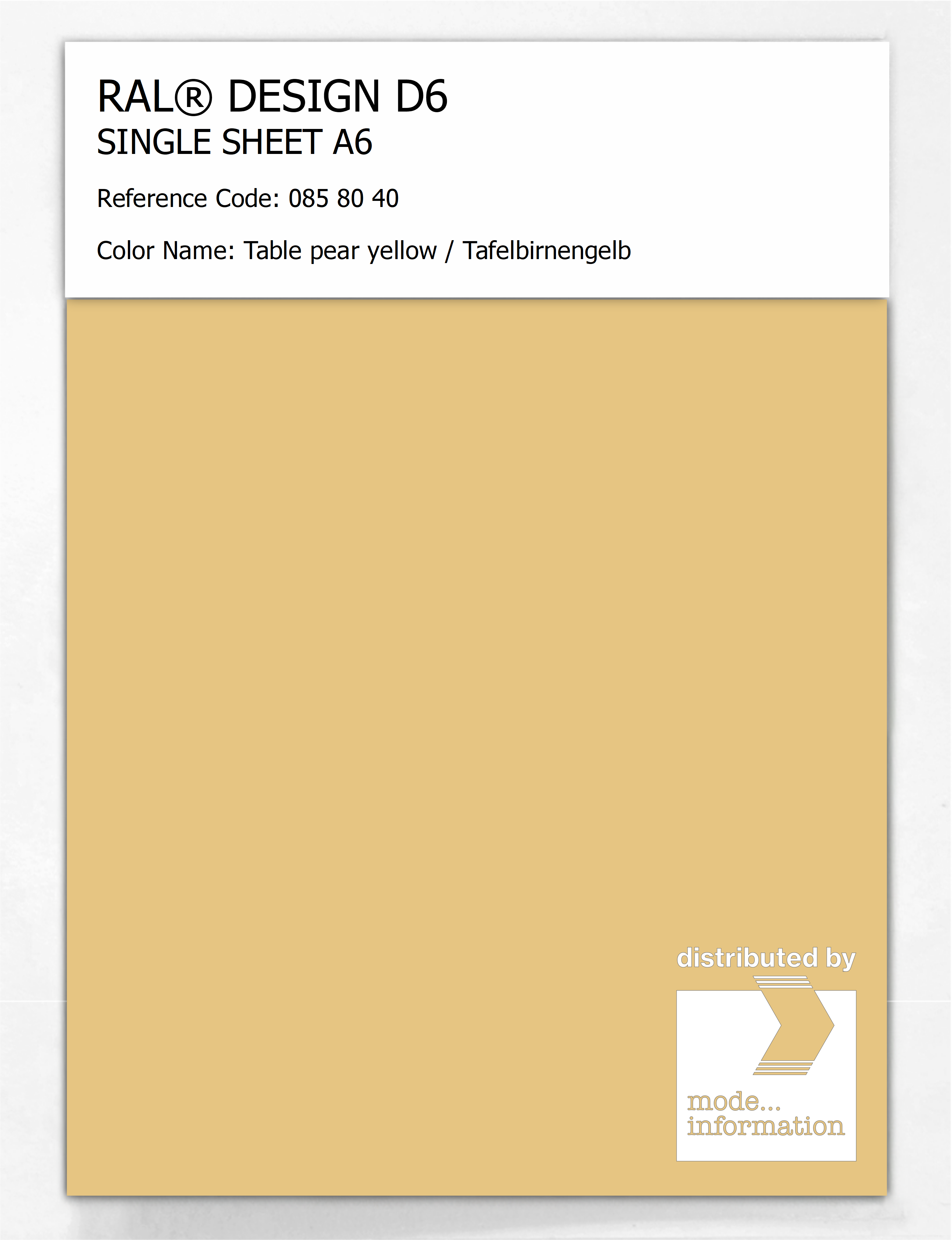 Product image 1 of the product “RAL® DESIGN D6 SINGLE SHEET A6 085 80 40 Table pear yellow / Tafelbirnengelb ”