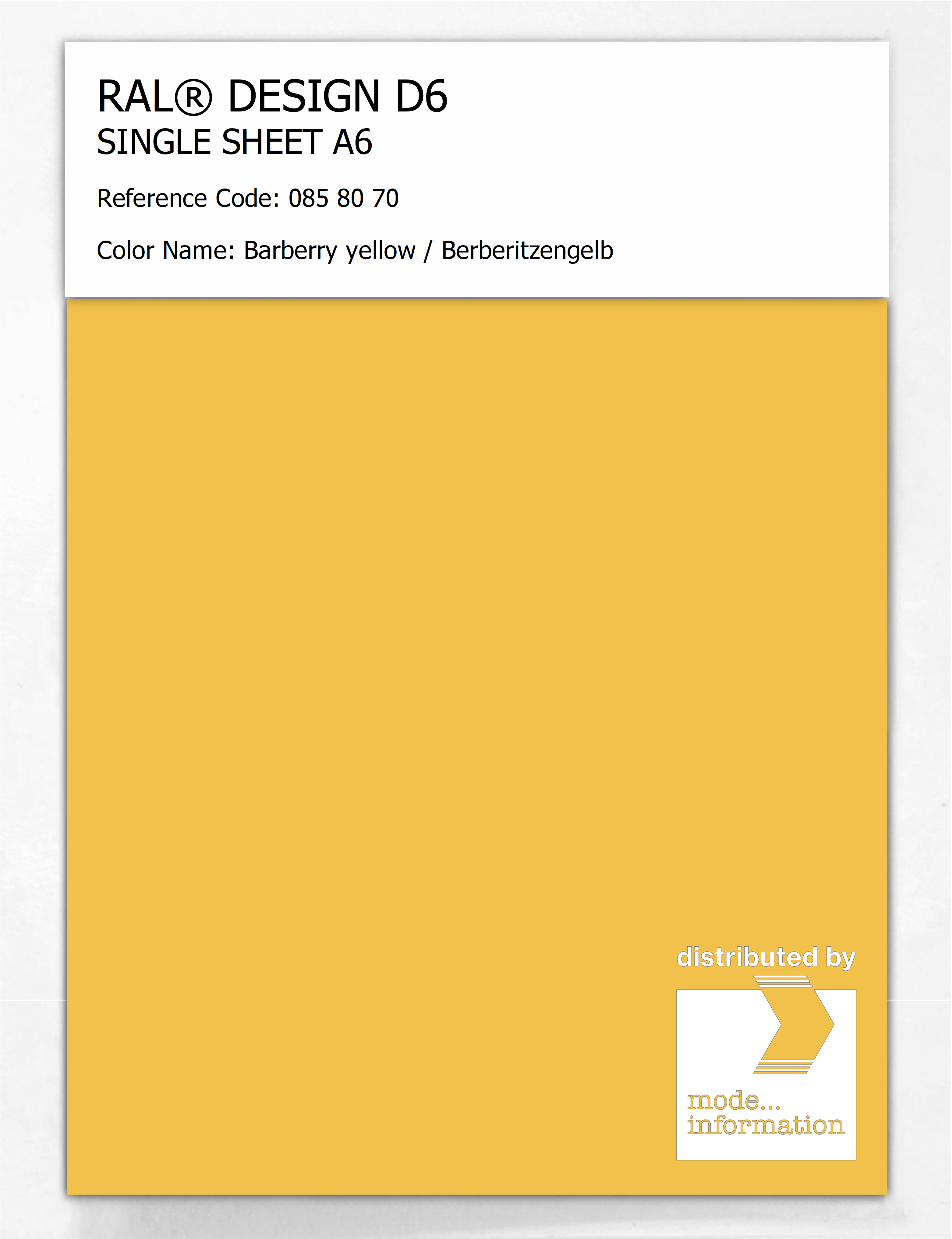 Product image 1 of the product “RAL® DESIGN D6 SINGLE SHEET A6 085 80 70 Barberry yellow / Berberitzengelb ”