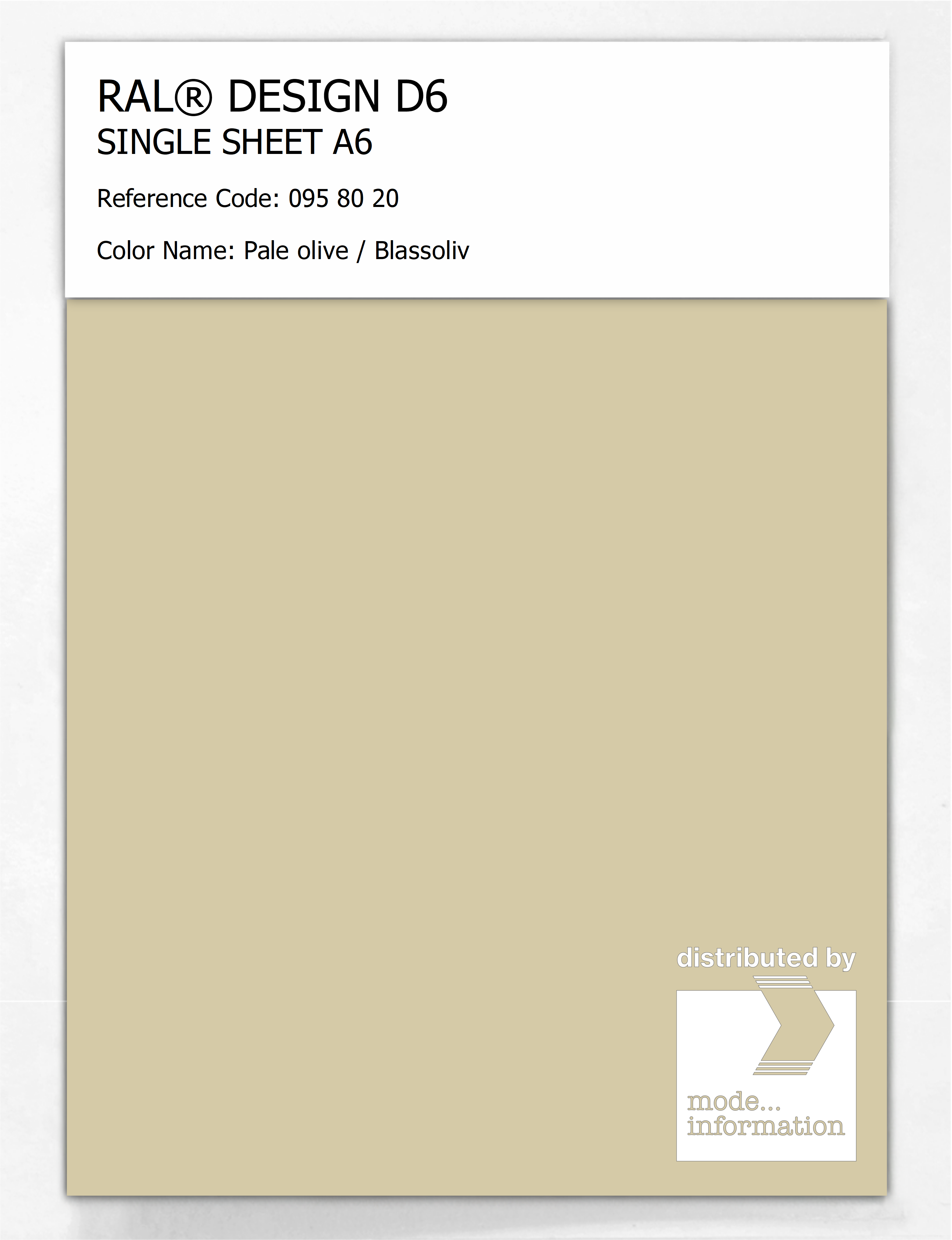 Artikelbild 1 des Artikels “RAL® DESIGN D6 SINGLE SHEET A6 095 80 20 Pale olive / Blassoliv “