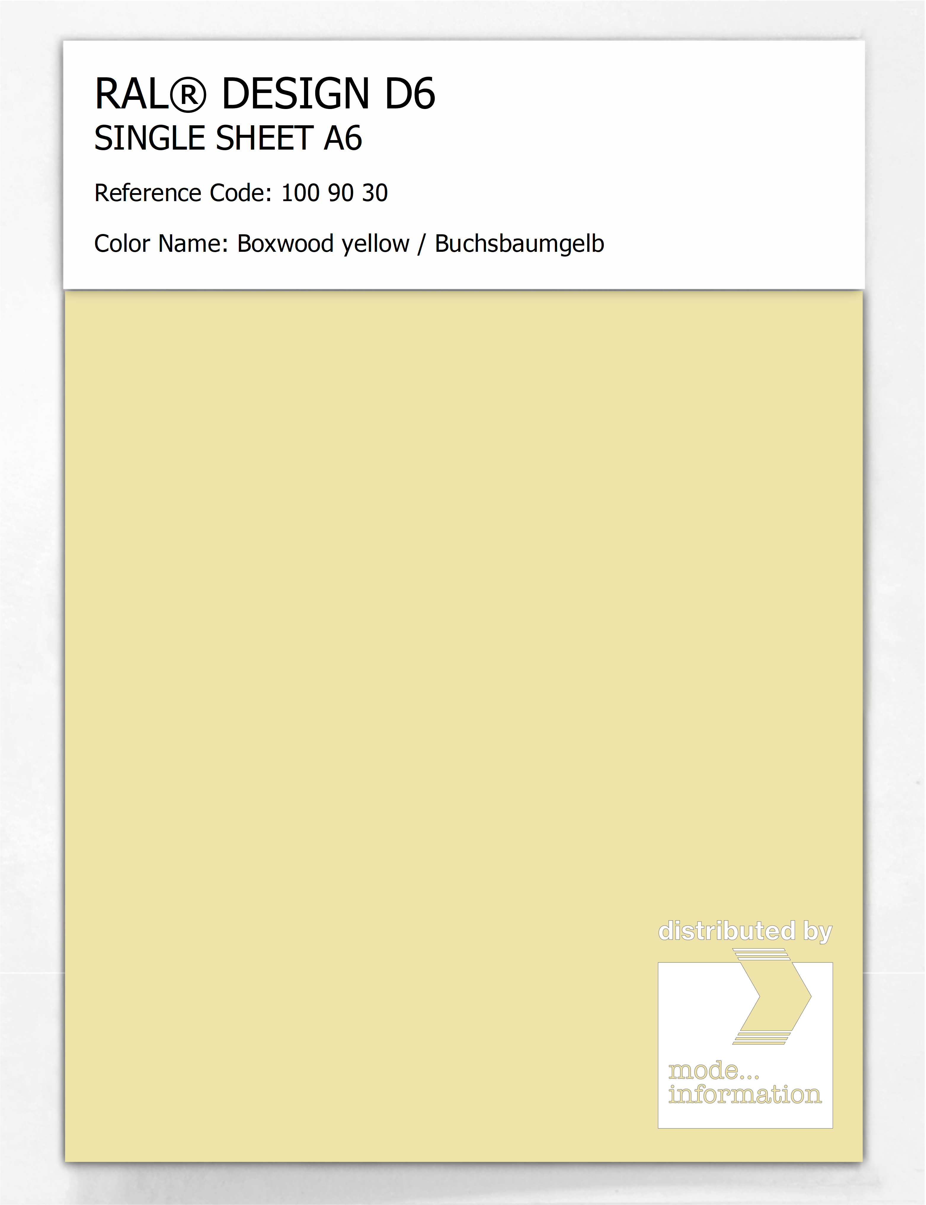Product image 1 of the product “RAL® DESIGN D6 SINGLE SHEET A6 100 90 30 Boxwood yellow / Buchsbaumgelb ”