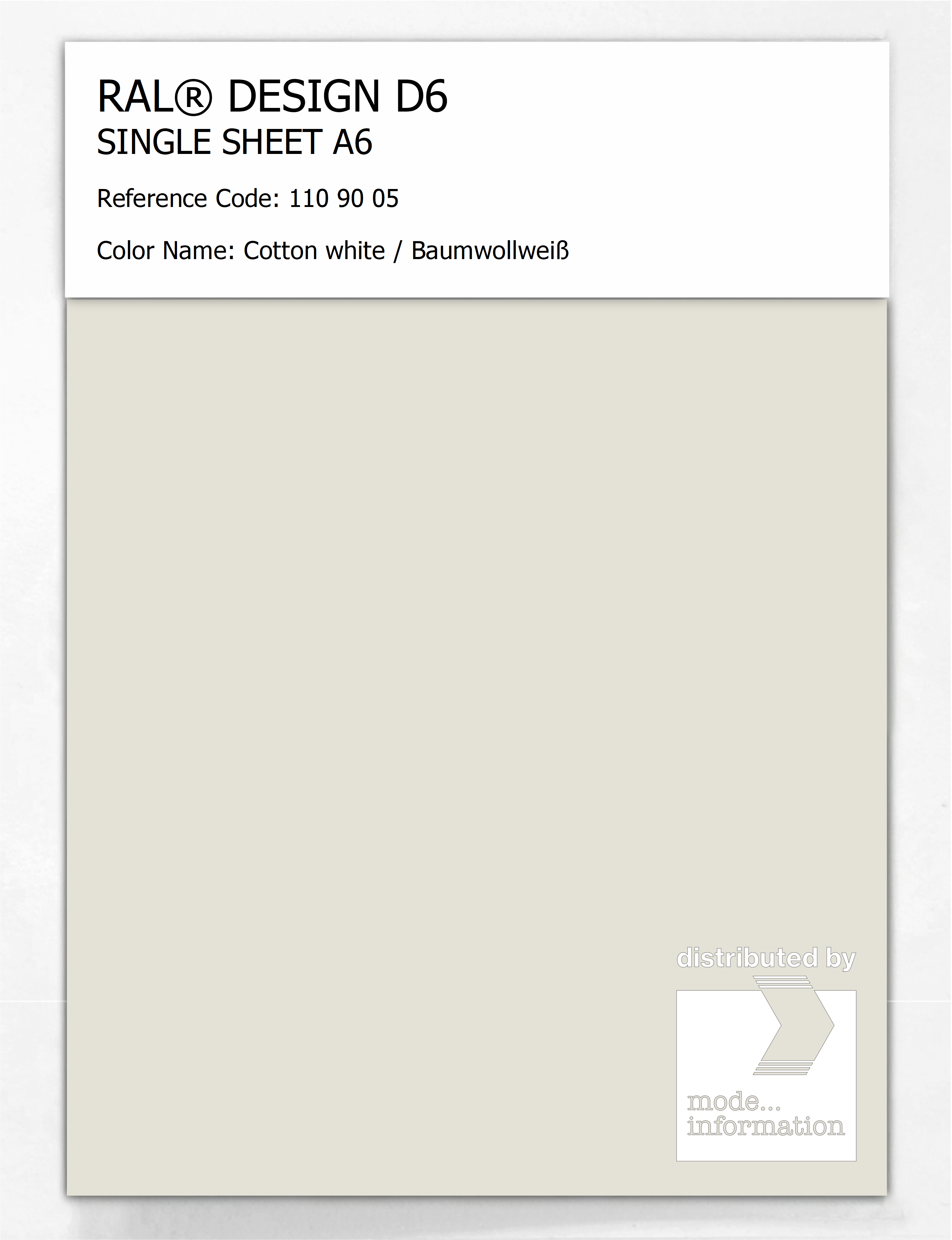Artikelbild 1 des Artikels “RAL® DESIGN D6 SINGLE SHEET A6 110 90 05 Cotton white / Baumwollweiß “