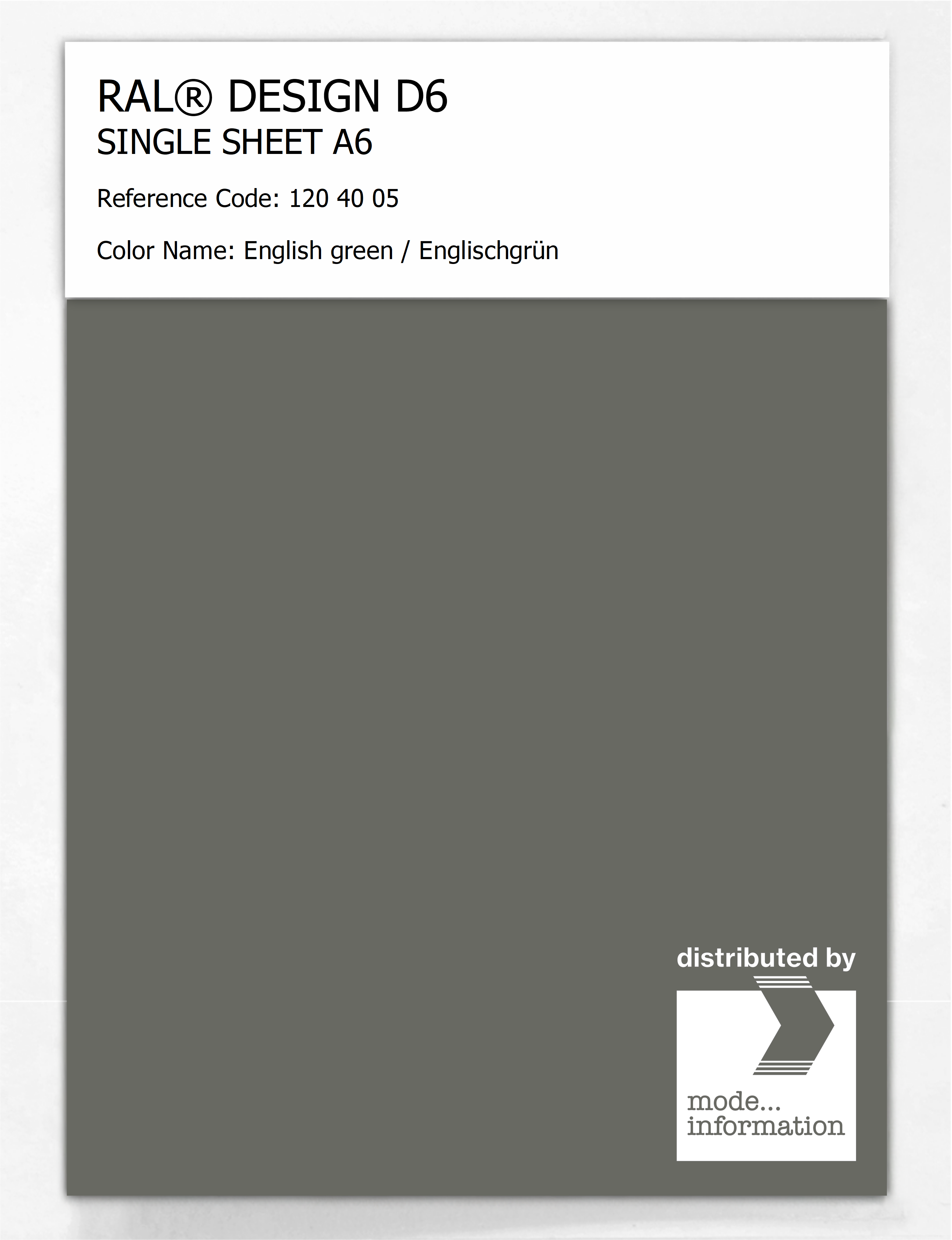 Product image 1 of the product “RAL® DESIGN D6 SINGLE SHEET A6 120 40 05 English green / Englischgrün ”