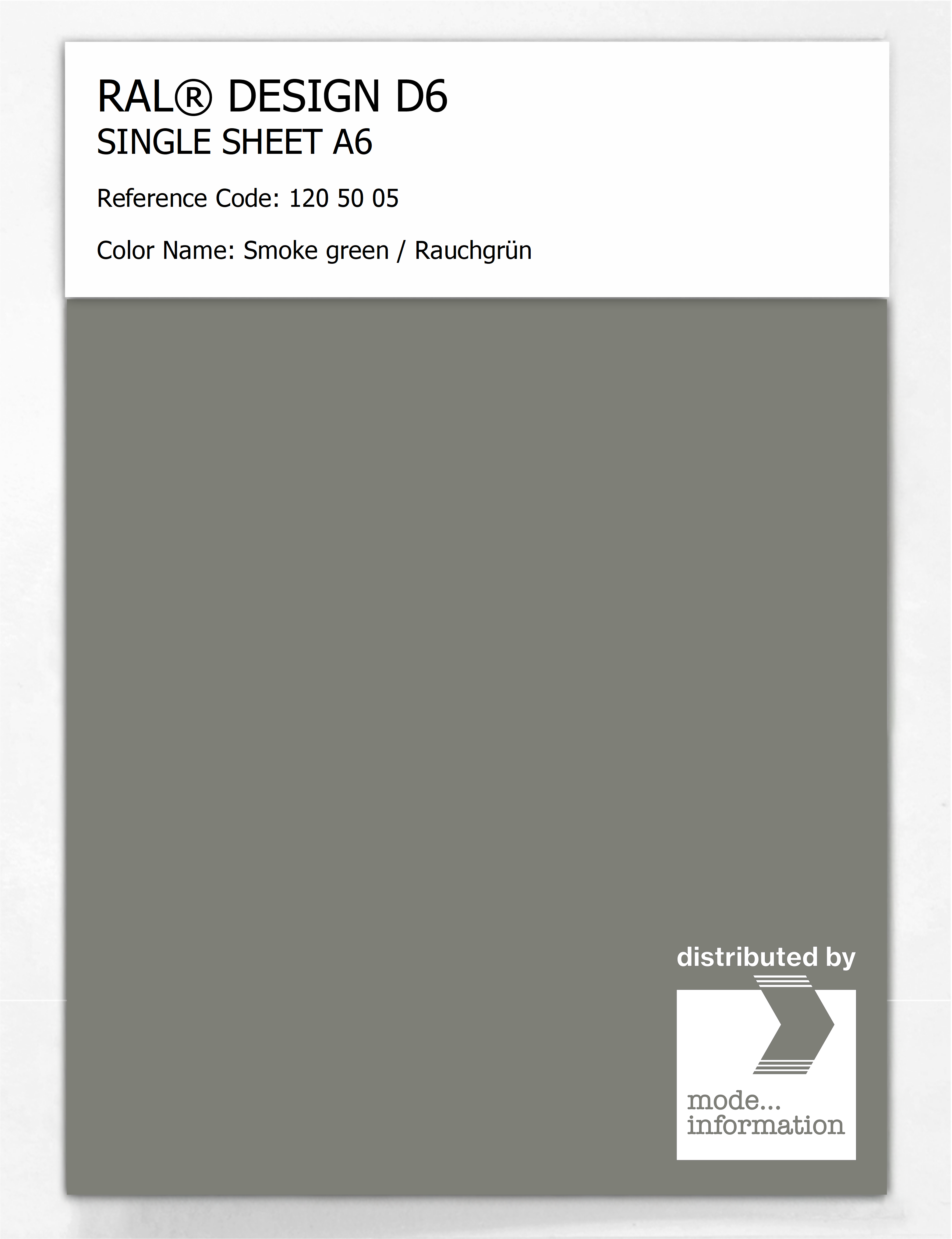 Product image 1 of the product “RAL® DESIGN D6 SINGLE SHEET A6 120 50 05 Smoke green / Rauchgrün ”
