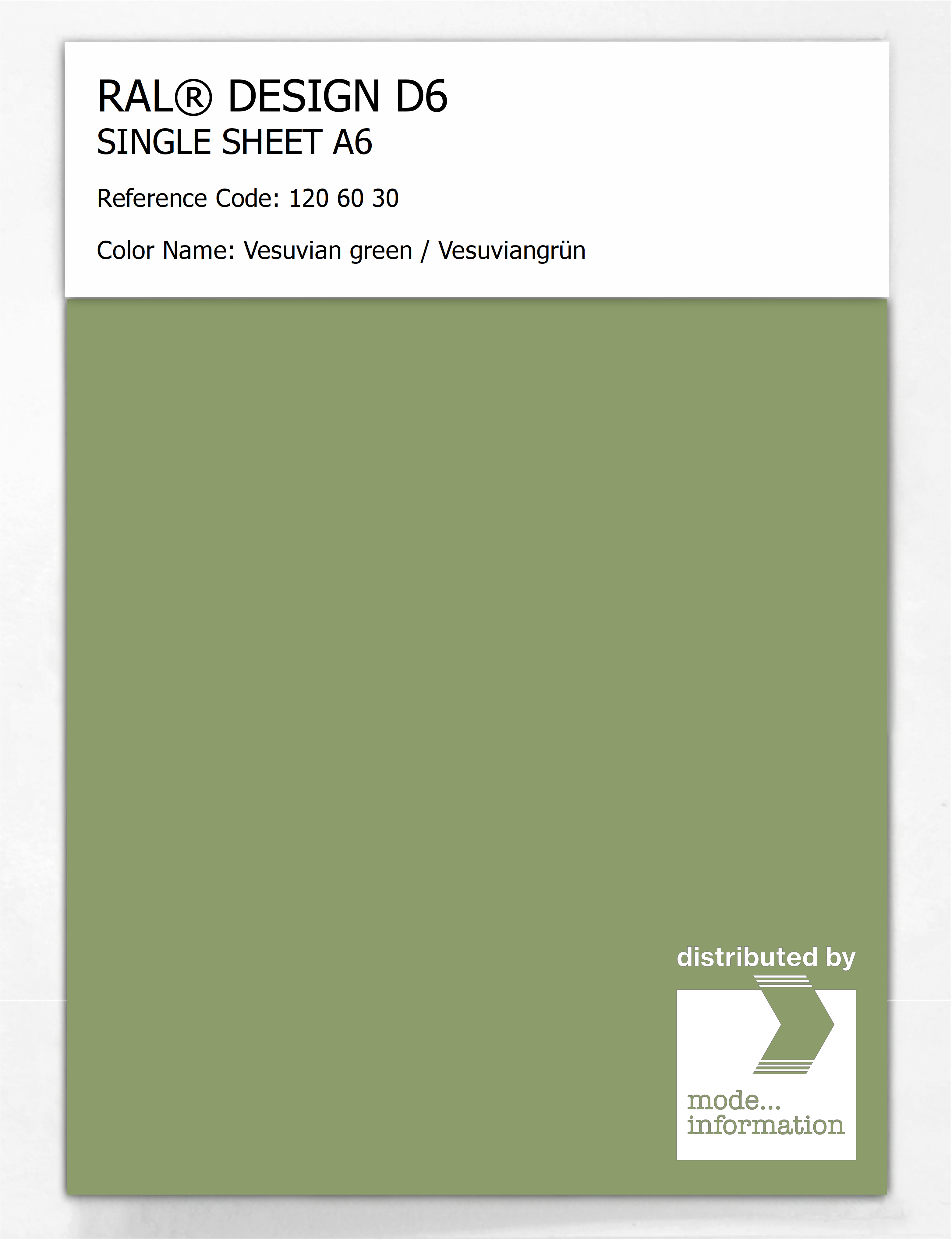 Product image 1 of the product “RAL® DESIGN D6 SINGLE SHEET A6 120 60 30 Vesuvian green / Vesuviangrün ”