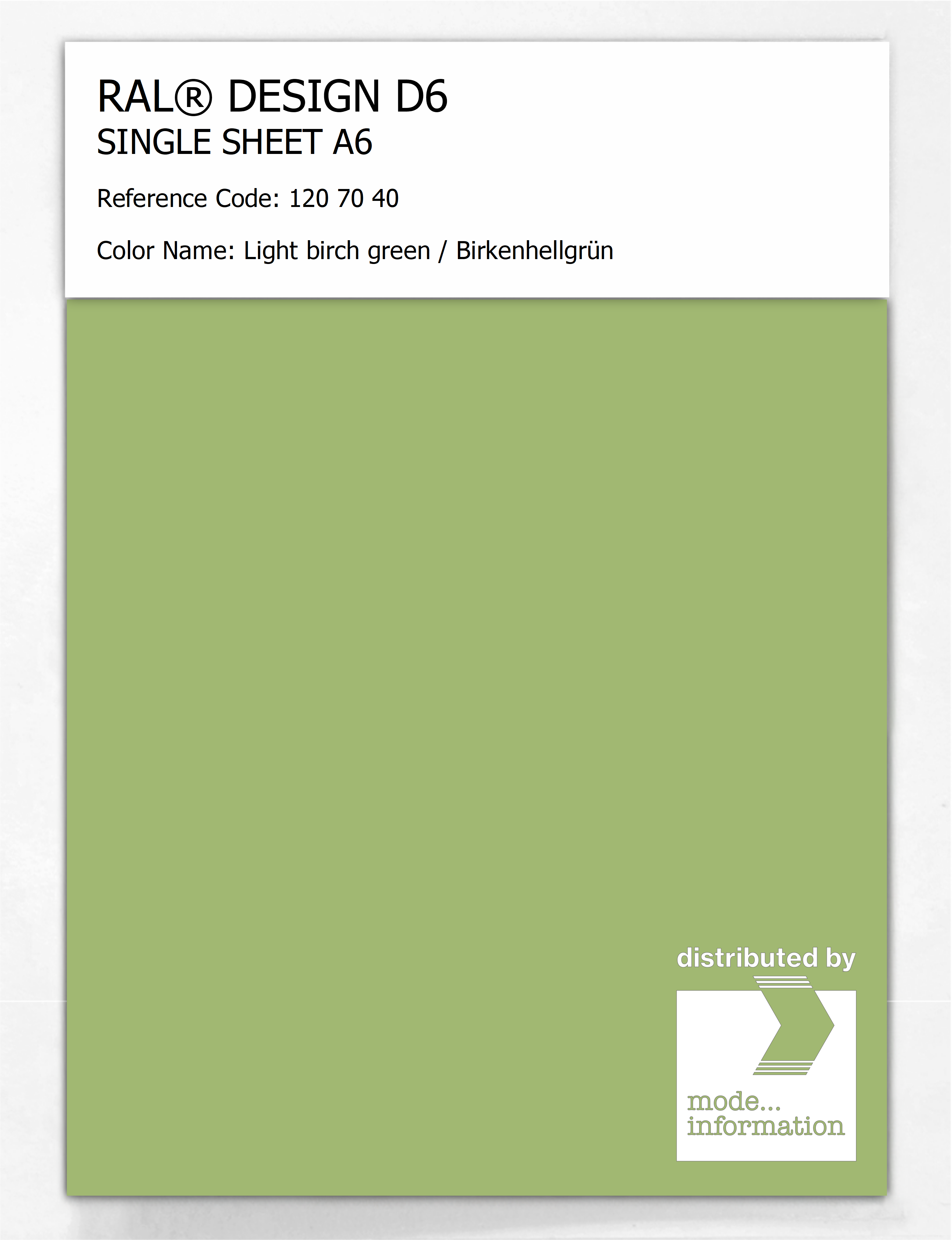 Artikelbild 1 des Artikels “RAL® DESIGN D6 SINGLE SHEET A6 120 70 40 Light birch green / Birkenhellgrün “