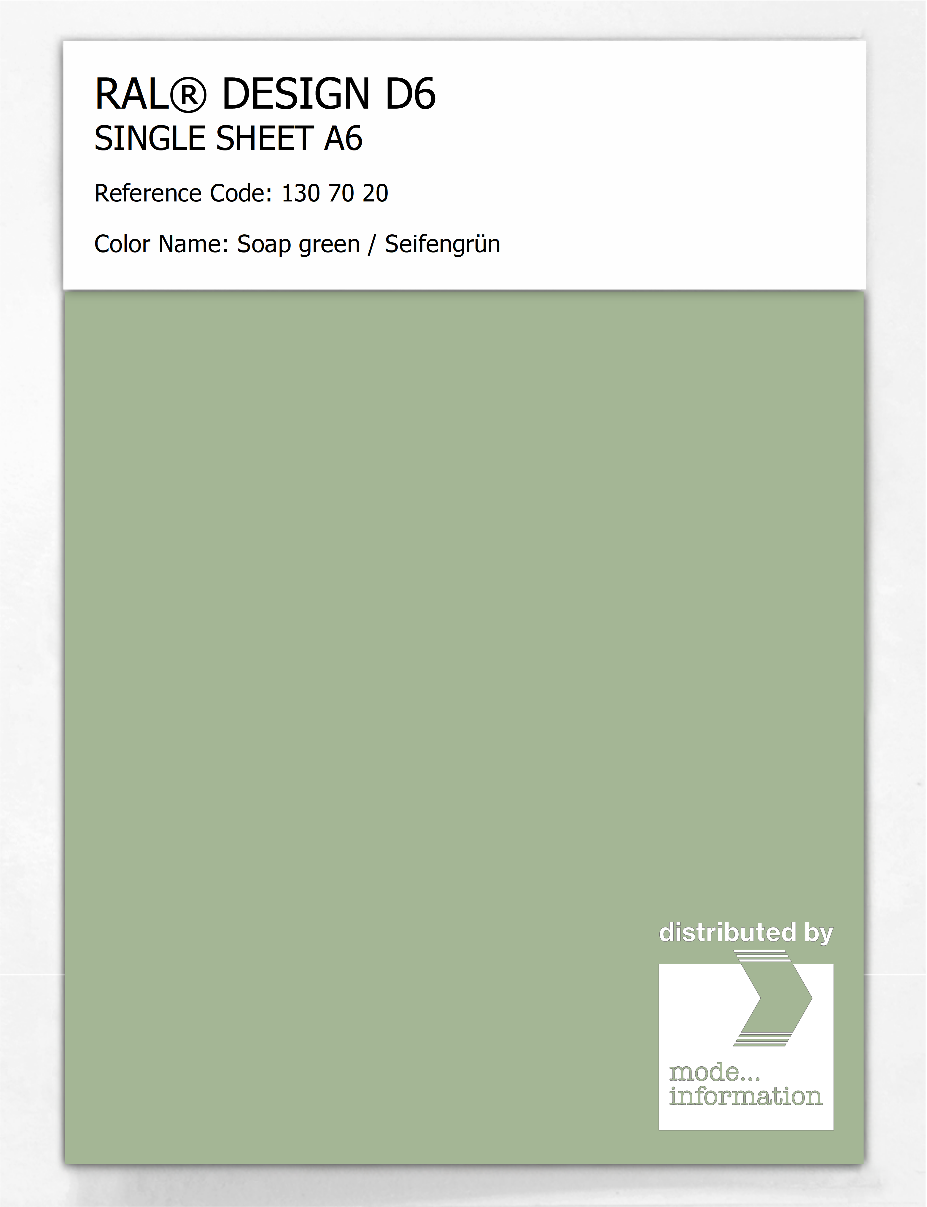 Product image 1 of the product “RAL® DESIGN D6 SINGLE SHEET A6 130 70 20 Soap green / Seifengrün ”