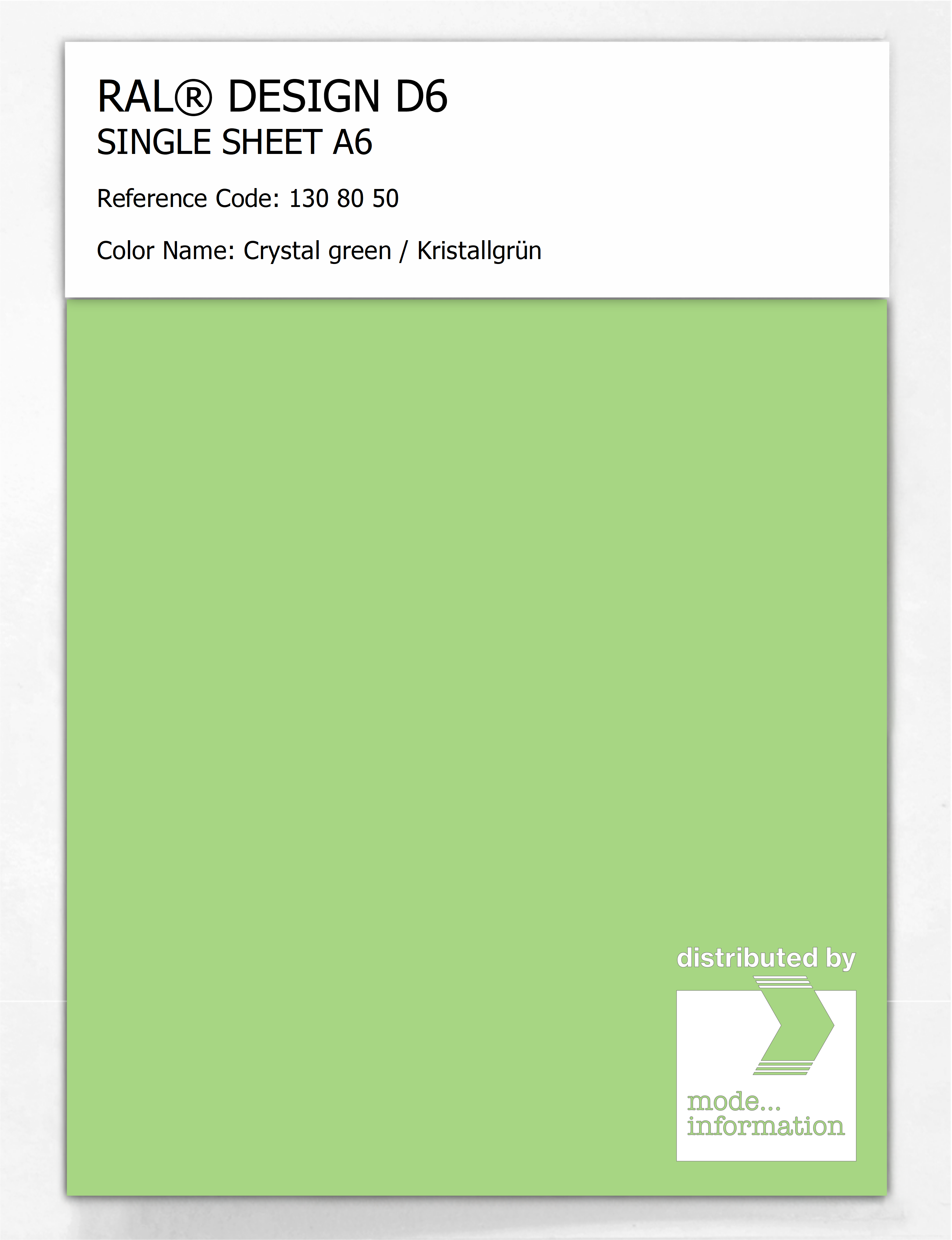 Product image 1 of the product “RAL® DESIGN D6 SINGLE SHEET A6 130 80 50 Crystal green / Kristallgrün ”