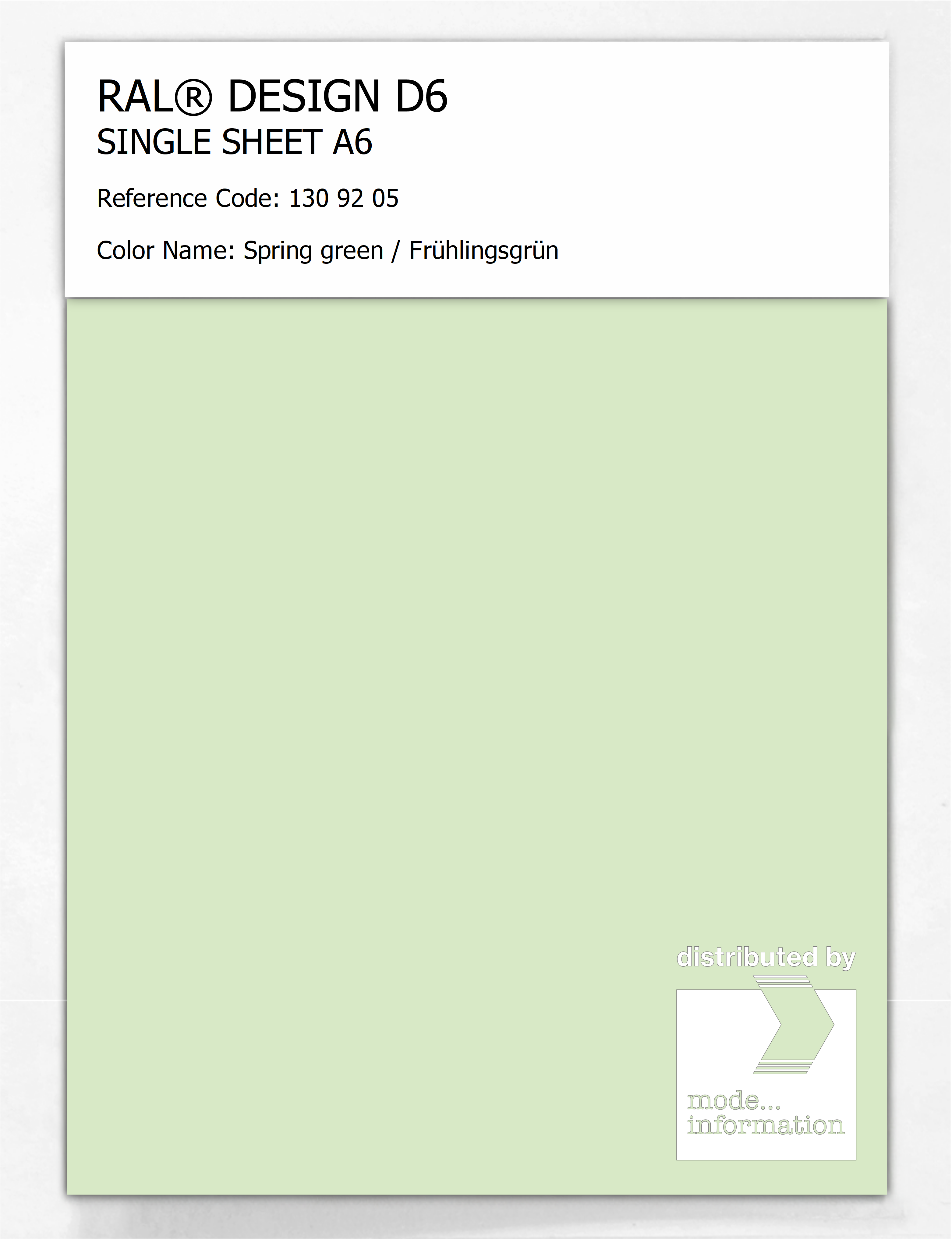 Product image 1 of the product “RAL® DESIGN D6 SINGLE SHEET A6 130 92 05 Spring green / Frühlingsgrün ”