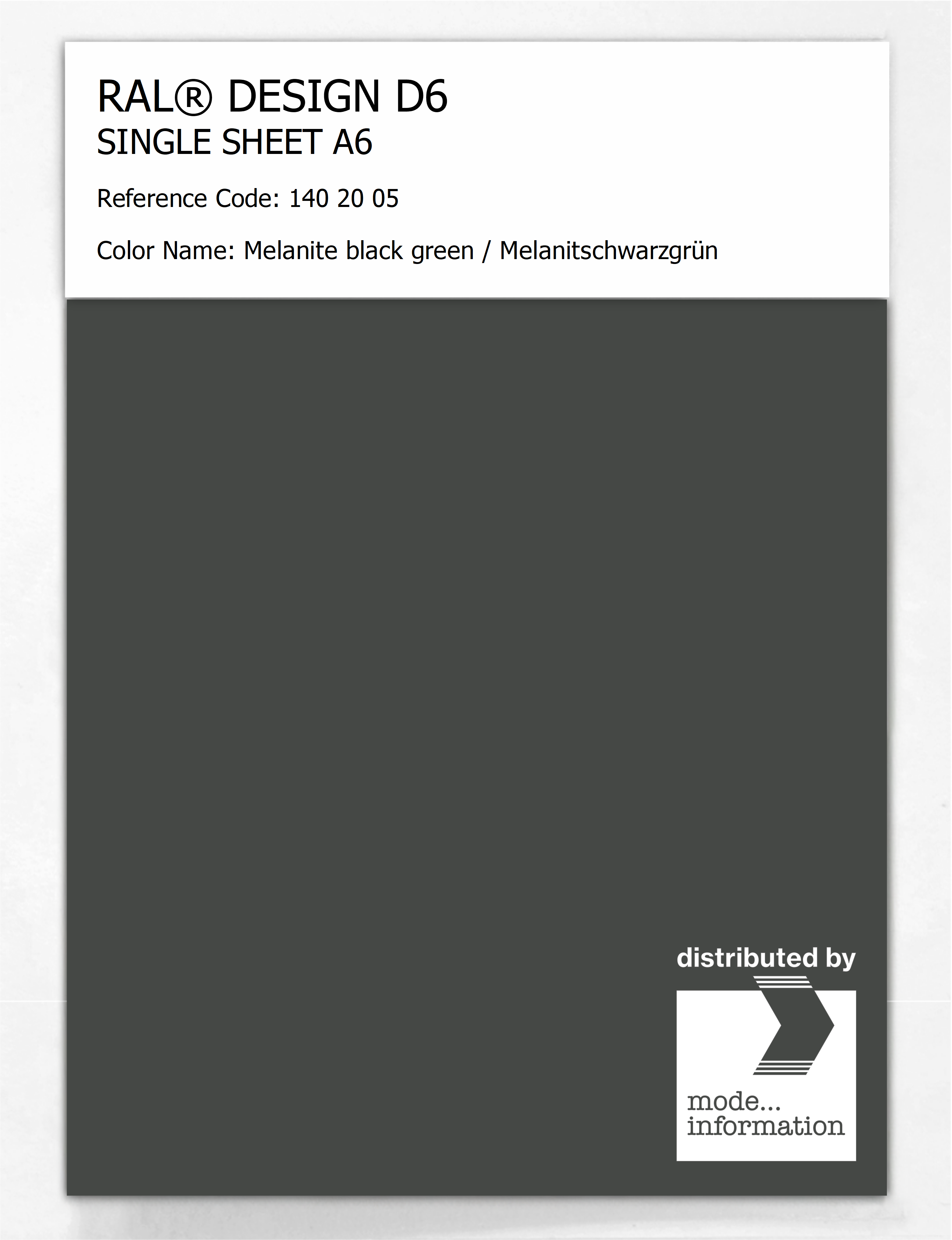 Product image 1 of the product “RAL® DESIGN D6 SINGLE SHEET A6 140 20 05 Melanite black green / Melanitschwarzgrün ”