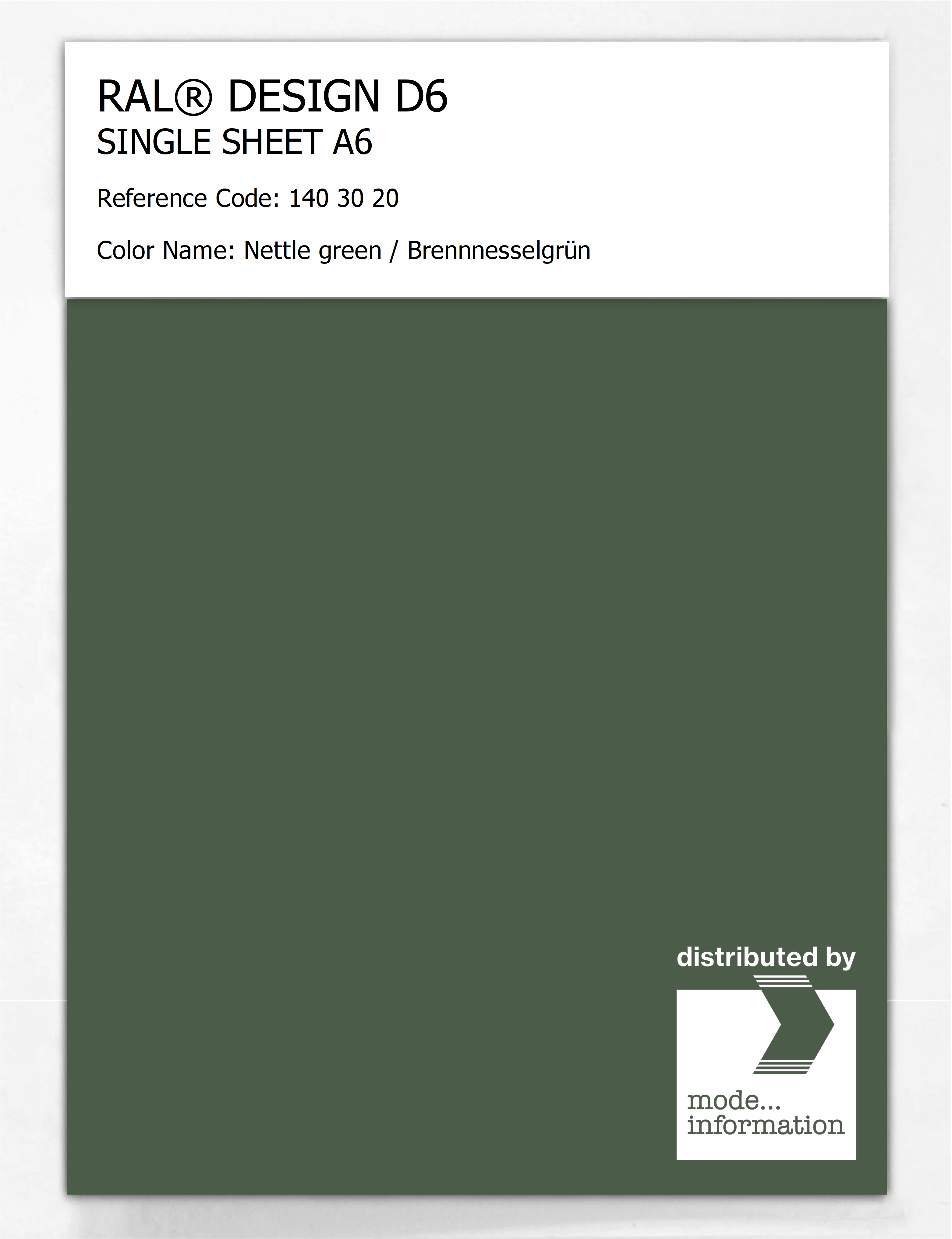 Artikelbild 1 des Artikels “RAL® DESIGN D6 SINGLE SHEET A6 140 30 20 Nettle green / Brennnesselgrün “