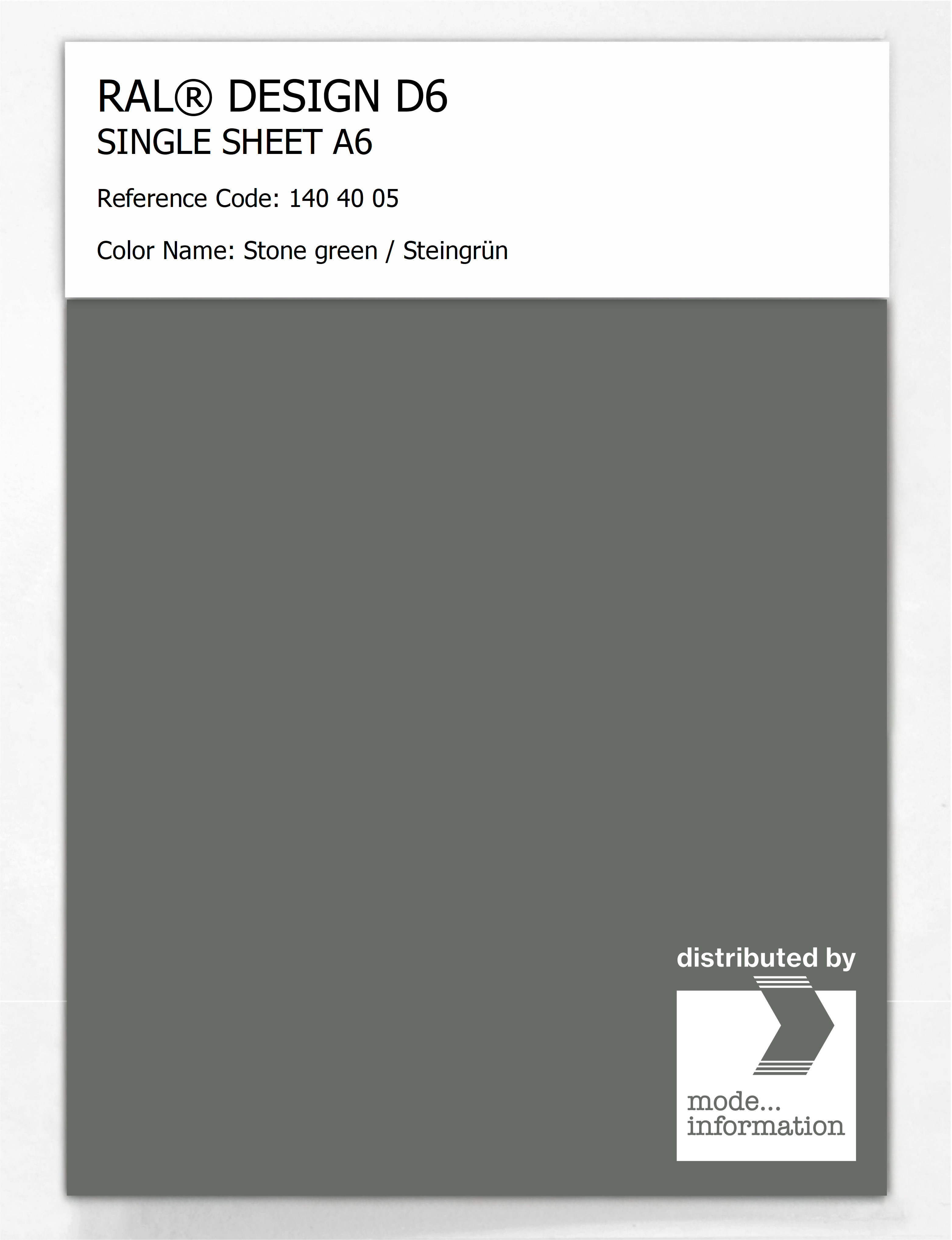 Product image 1 of the product “RAL® DESIGN D6 SINGLE SHEET A6 140 40 05 Stone green / Steingrün ”