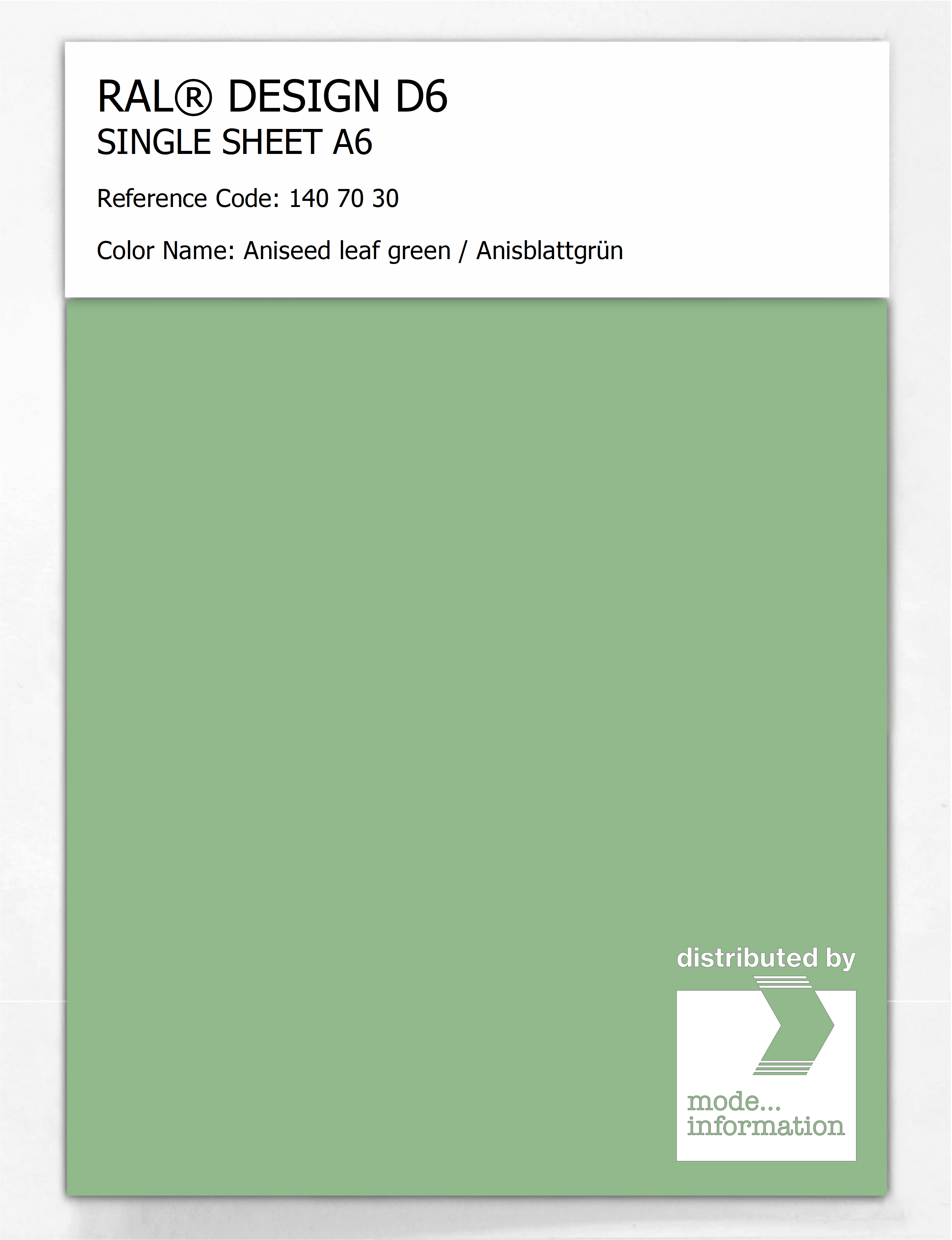Artikelbild 1 des Artikels “RAL® DESIGN D6 SINGLE SHEET A6 140 70 30 Aniseed leaf green / Anisblattgrün “