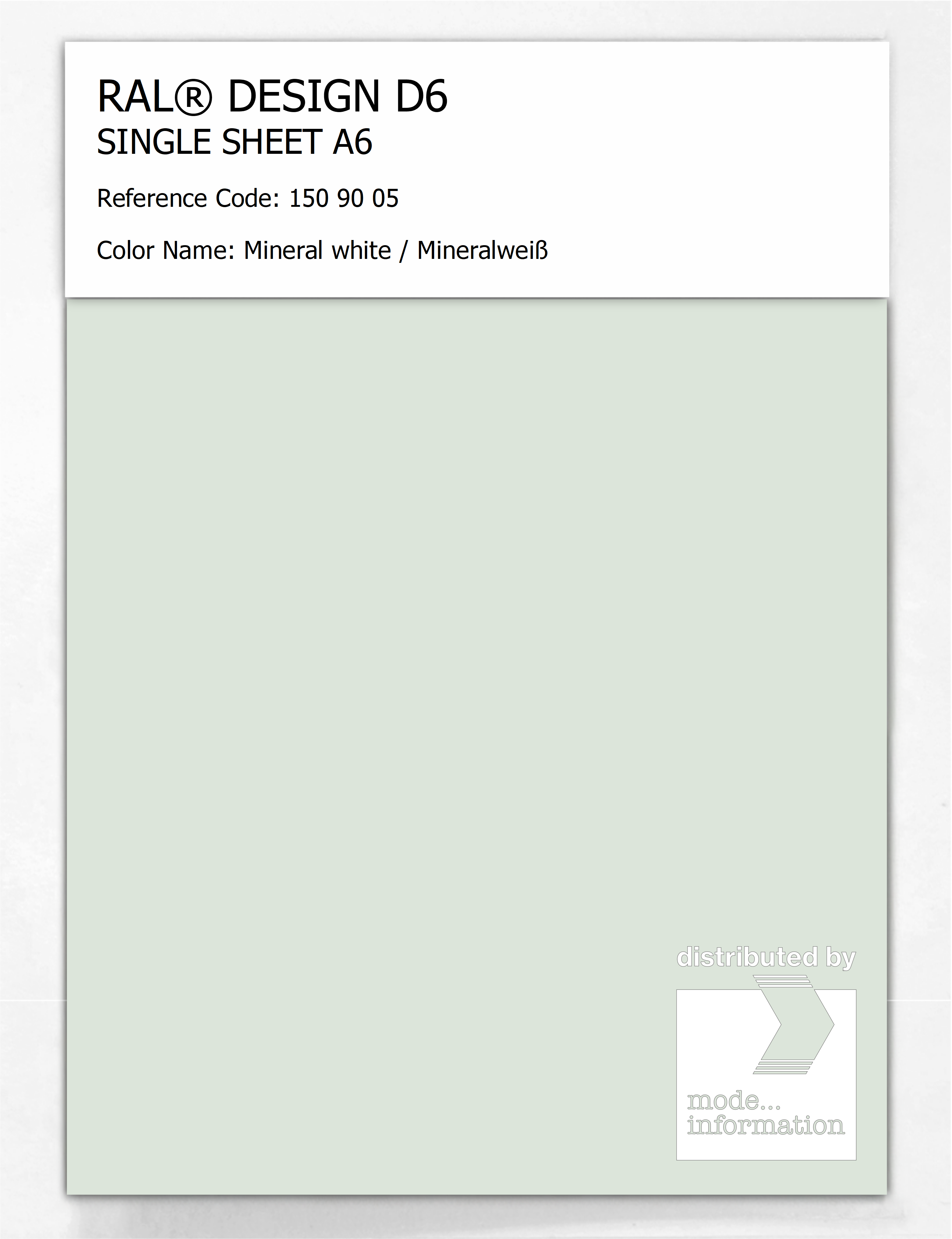 Product image 1 of the product “RAL® DESIGN D6 SINGLE SHEET A6 150 90 05 Mineral white / Mineralweiß ”