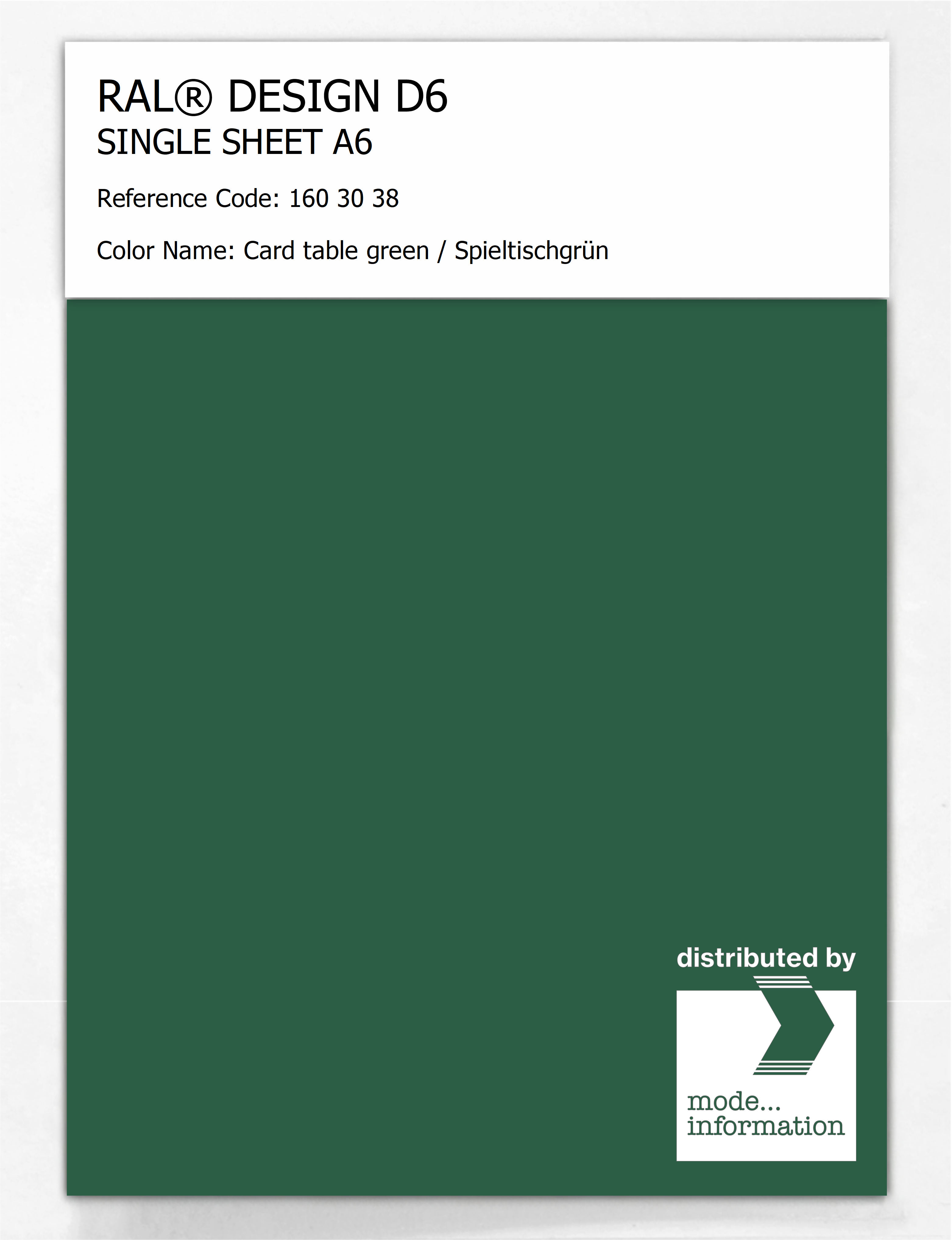 Artikelbild 1 des Artikels “RAL® DESIGN D6 SINGLE SHEET A6 160 30 38 Card table green / Spieltischgrün “
