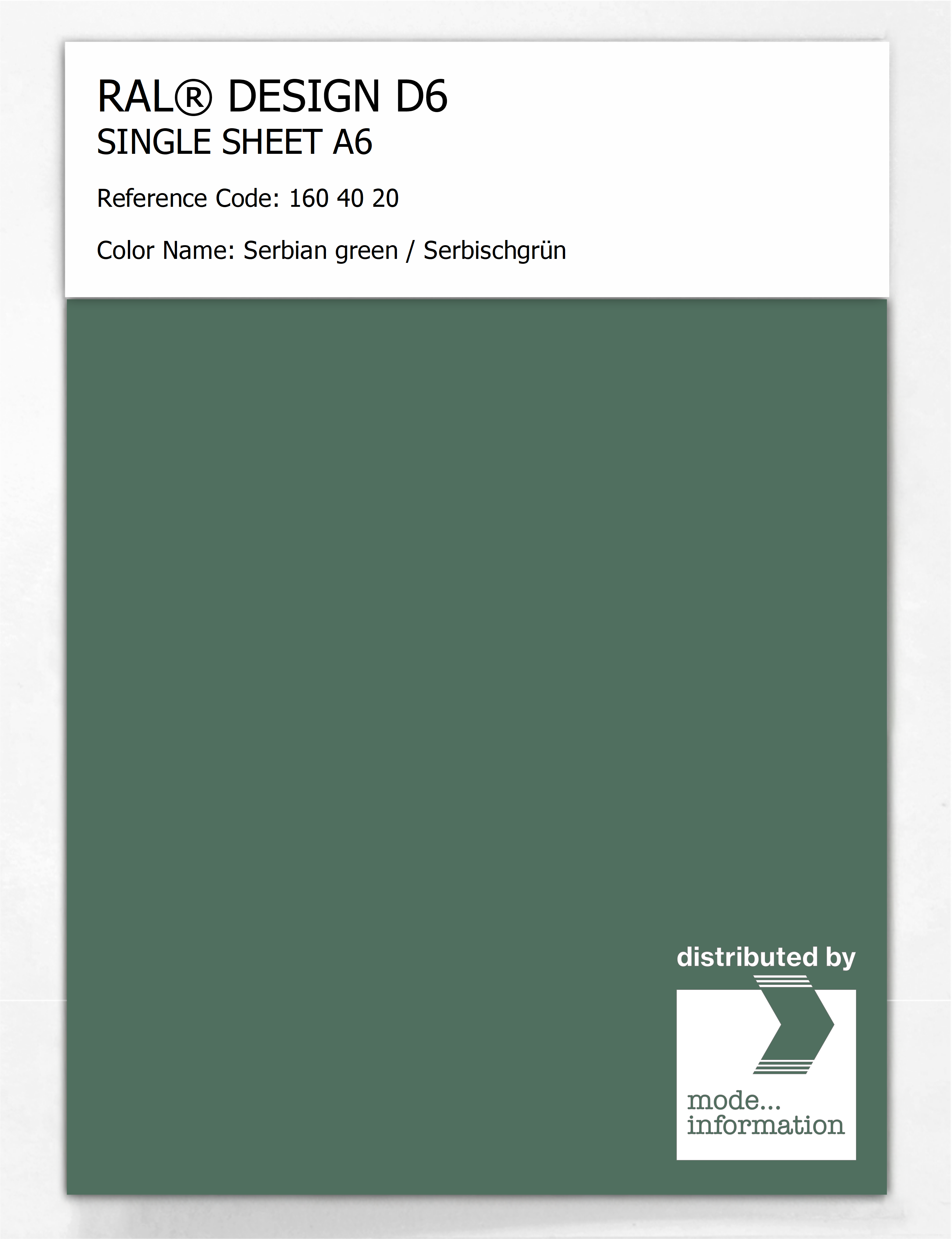 Artikelbild 1 des Artikels “RAL® DESIGN D6 SINGLE SHEET A6 160 40 20 Serbian green / Serbischgrün “