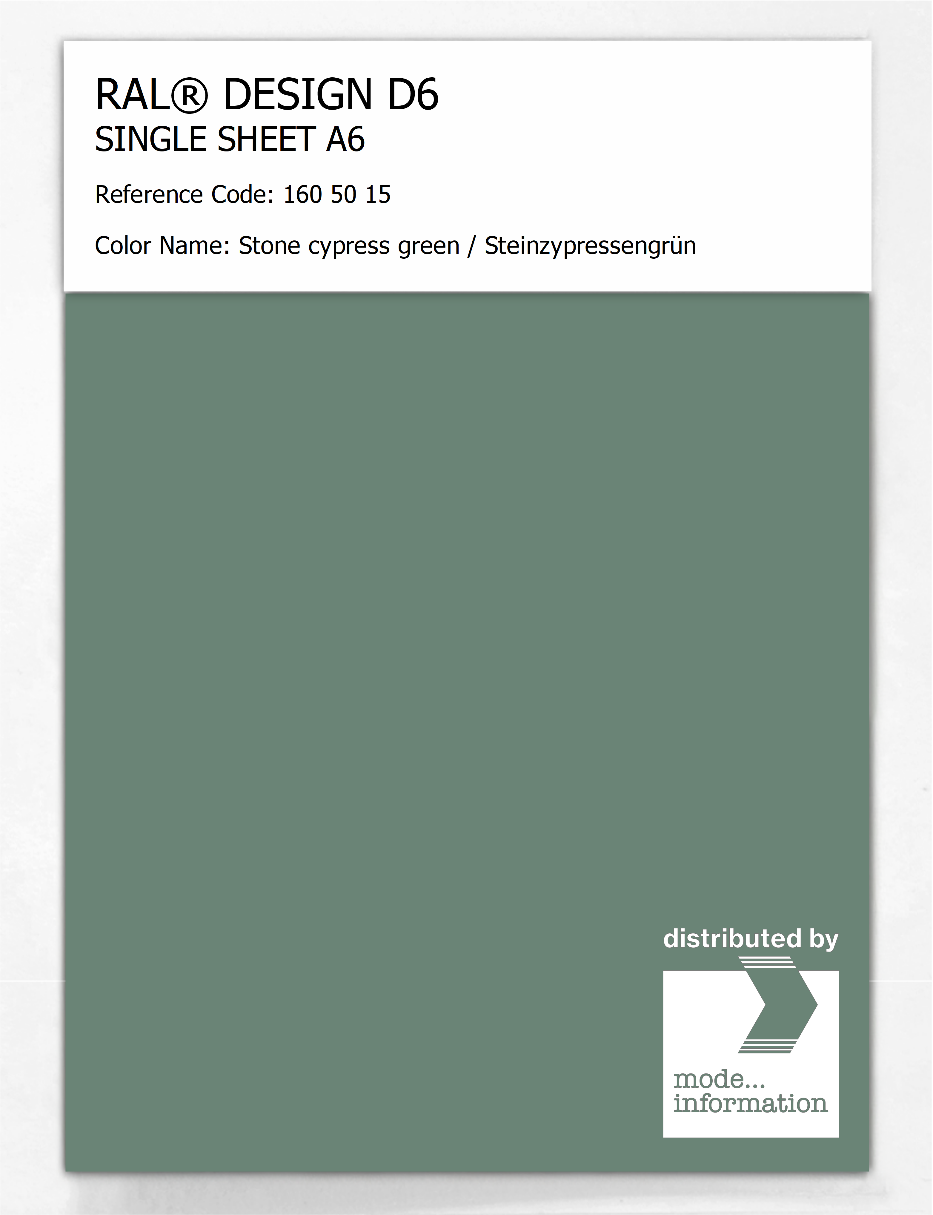 Artikelbild 1 des Artikels “RAL® DESIGN D6 SINGLE SHEET A6 160 50 15 Stone cypress green / Steinzypressengrün “