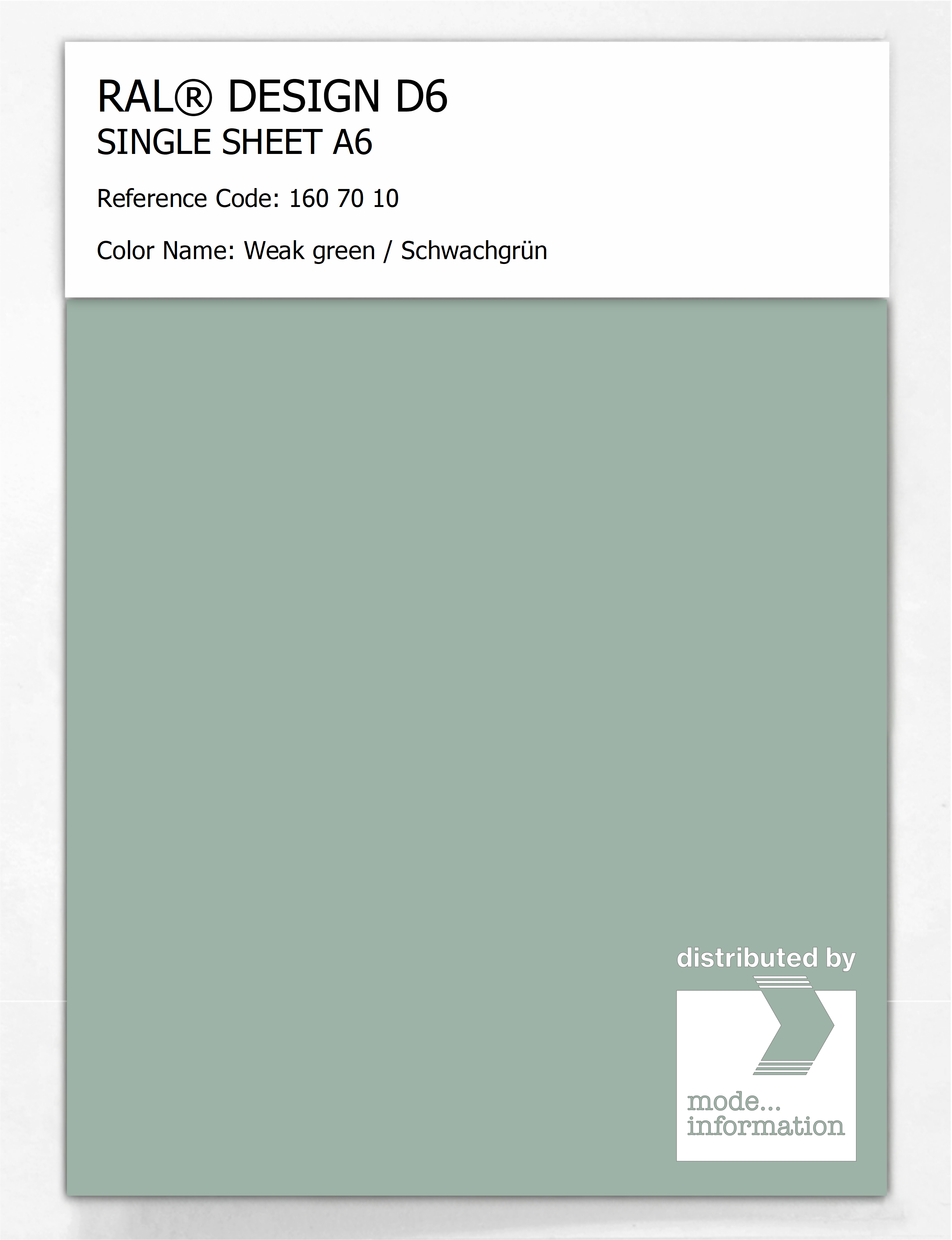 Product image 1 of the product “RAL® DESIGN D6 SINGLE SHEET A6 160 70 10 Weak green / Schwachgrün ”
