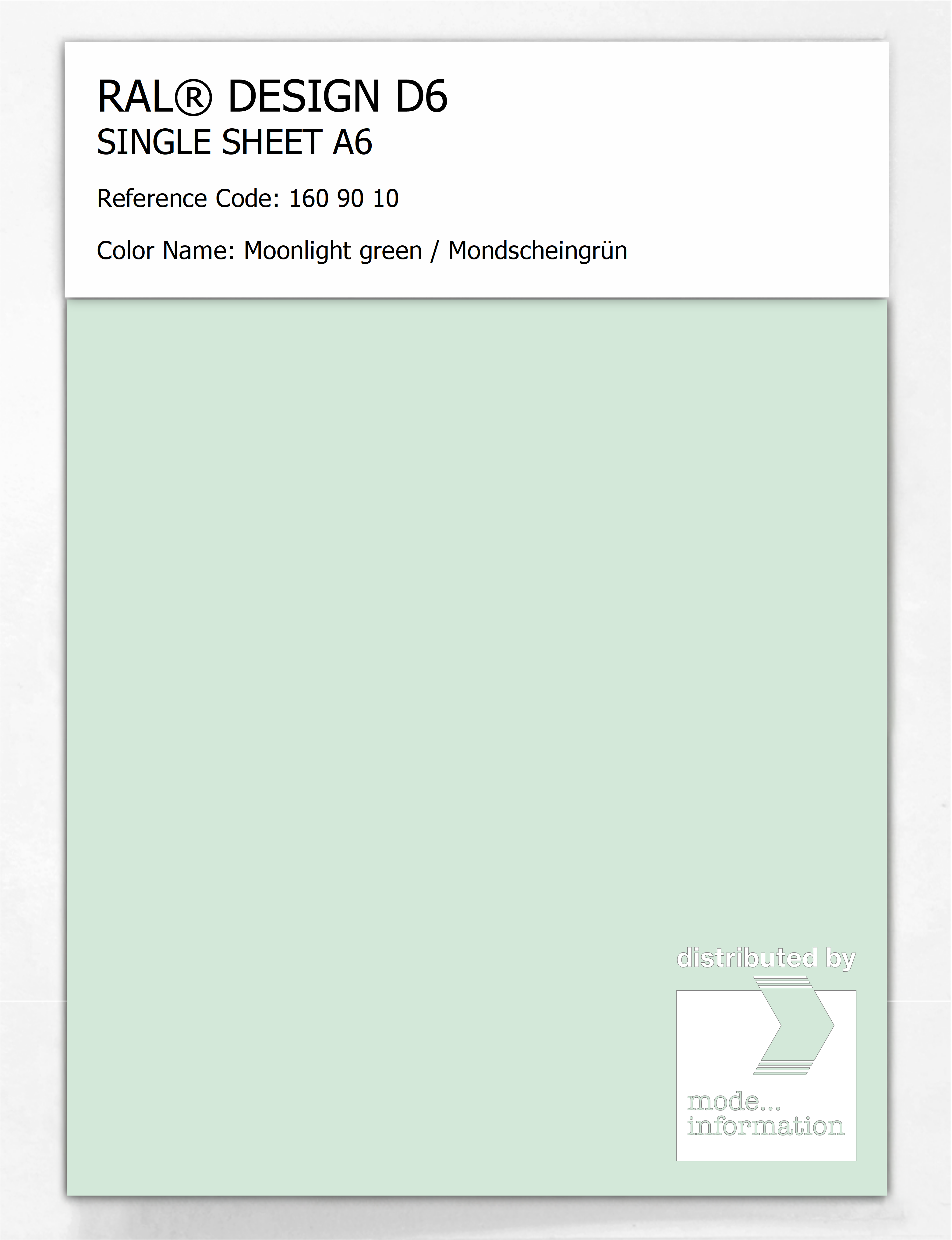 Product image 1 of the product “RAL® DESIGN D6 SINGLE SHEET A6 160 90 10 Moonlight green / Mondscheingrün ”